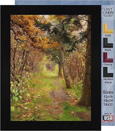 Miniatura 10 de Cabaña perdida un camino boscoso en otoño por Hans Andersen Brendekilde  Impresión enmarañada en marco plano negro  Reproducción de pinturas de