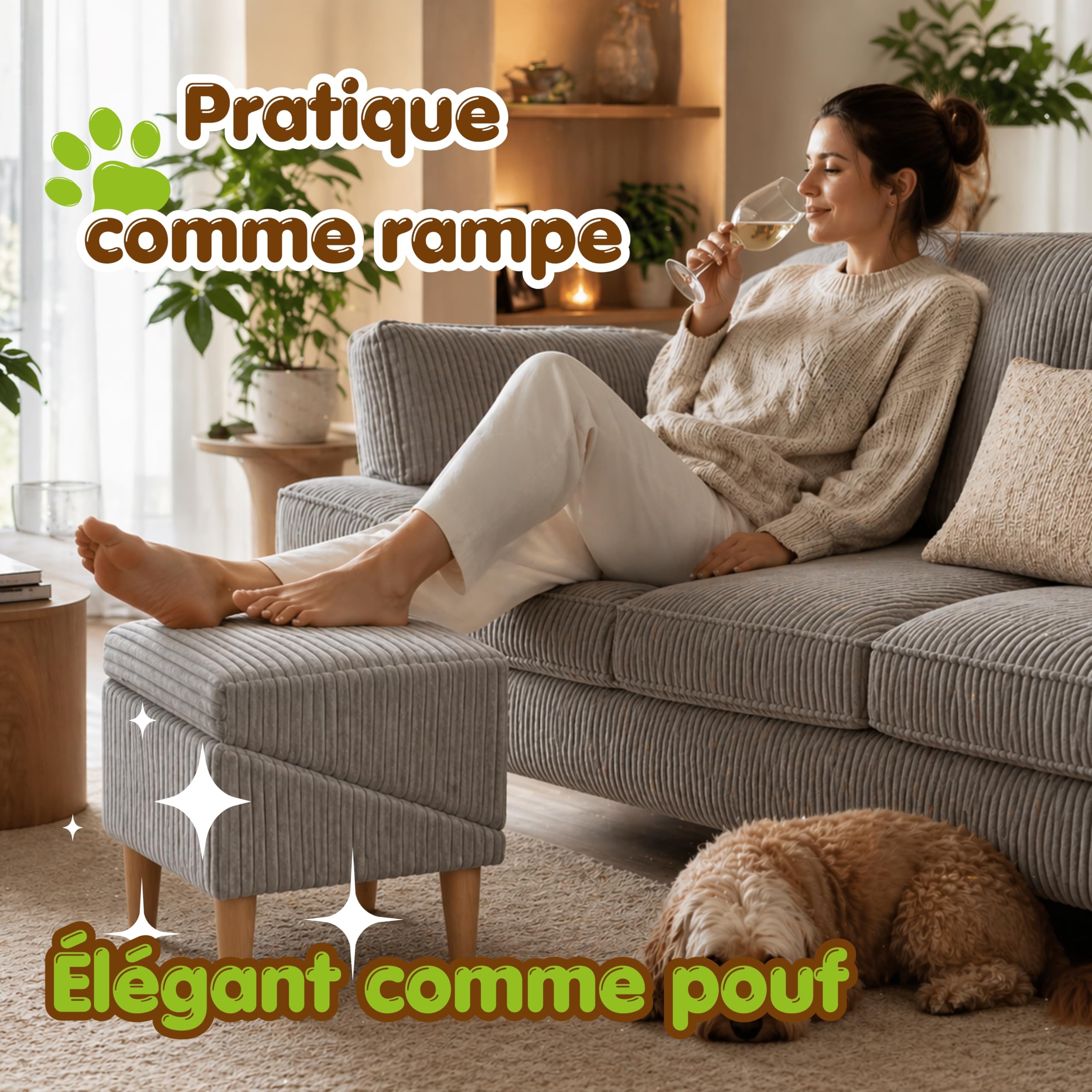 Outentin Hundetreppe Klappbar – rutschfeste Hunderampe & Weiche Haustiertreppe für Kleine & Große Hunde, Treppe für Sofa & Bett, Stabil & Faltbar, Möbeloptik, 36 cm Hoch – Zuhause, Poso, Grau