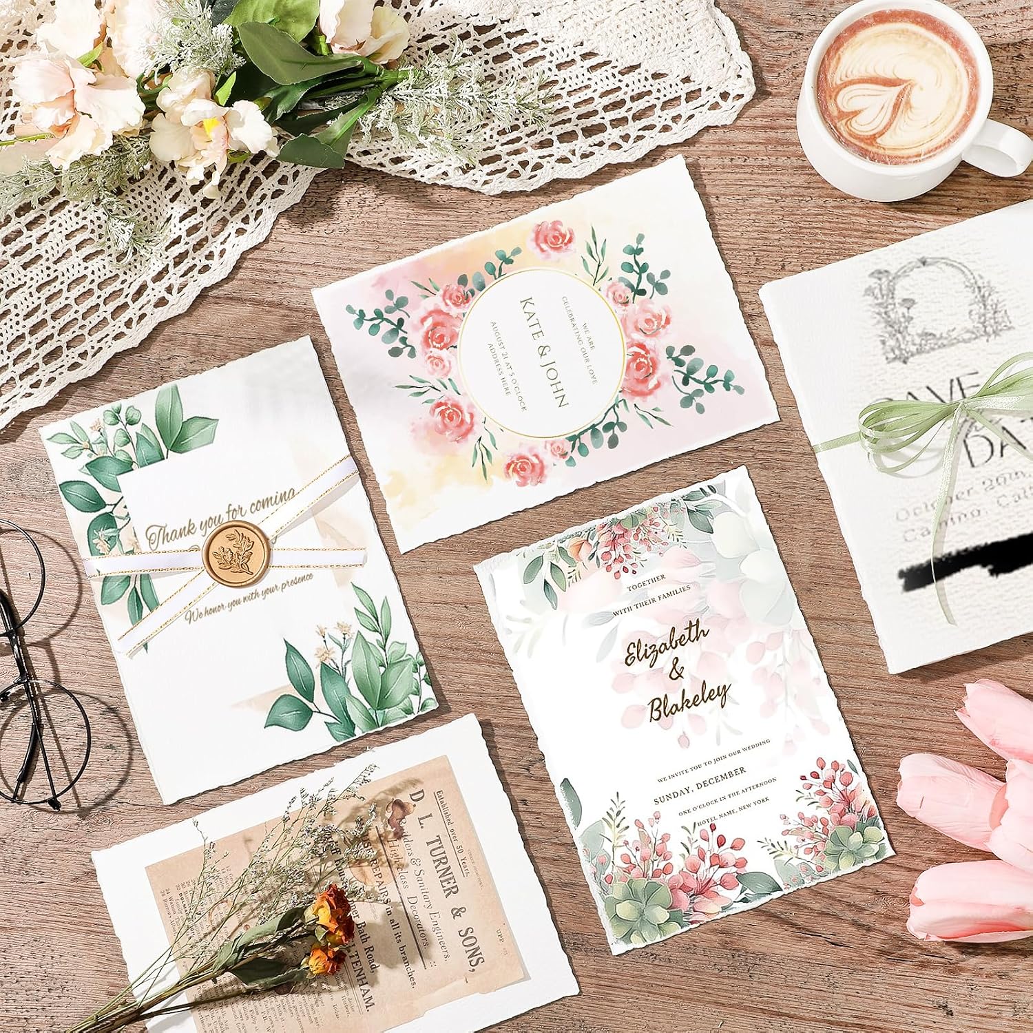 Prudiut 50 Sheets Cotton Watercolor Paper, 5 x 7 inches, 300 GSM, Deckled Edge, Ivory White, Ideal for Watercolor Painting, Acrylic Painting, Sketching, Crafts, Wedding Invitations