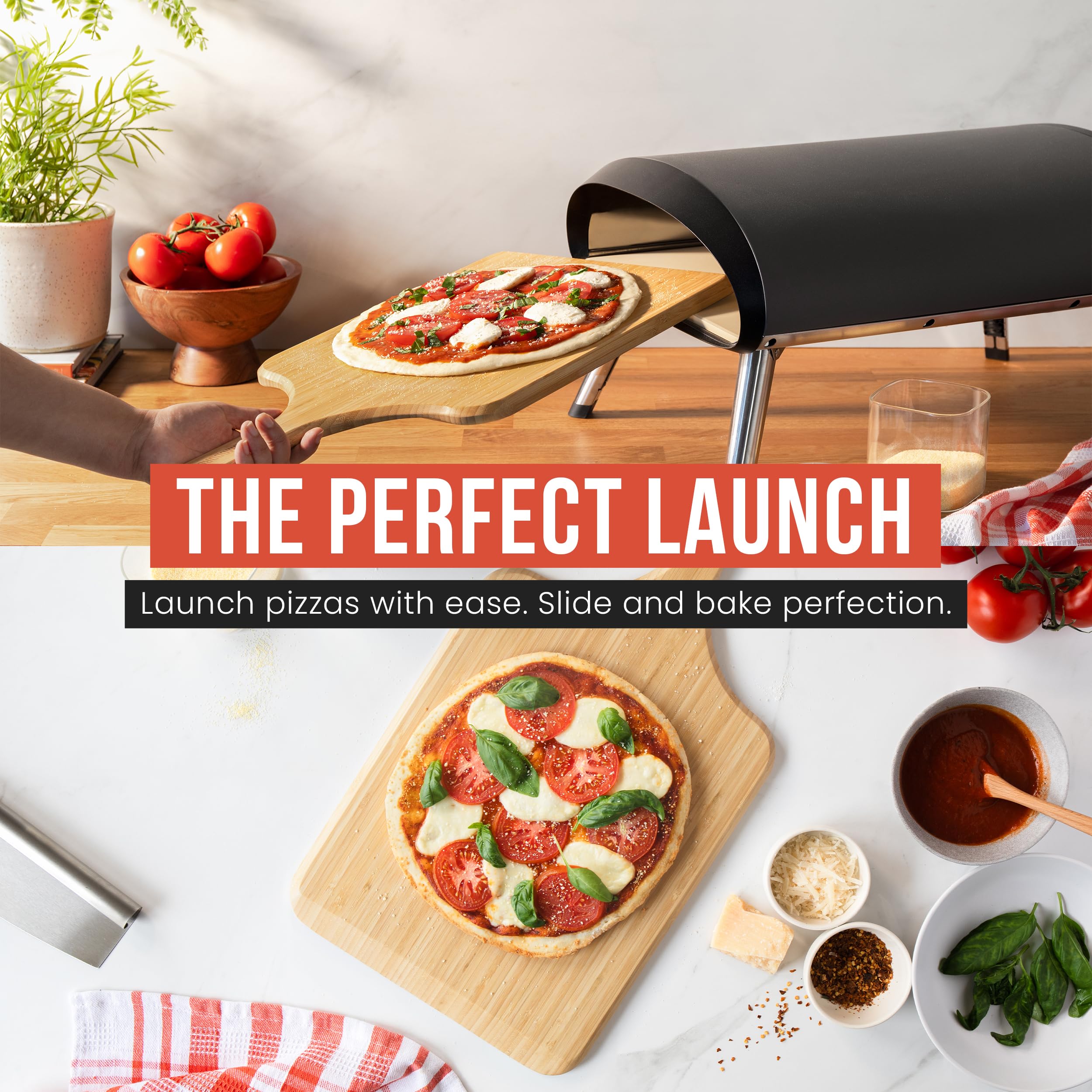 Chef Pomodoro 30 cm houten pizzaschep, lichtgewicht bamboe pizzaschep en pizzaplaat voor het bakken van zelfgemaakte pizza en brood, houten pizzaplank (30 cm (12-inch
