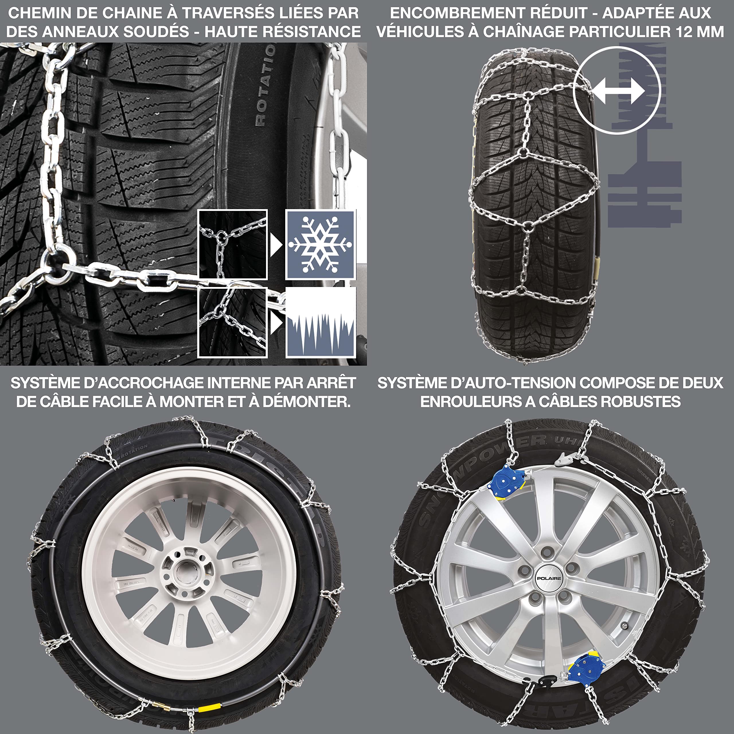 Polaire XL 12 - Paire De Chaînes à Neige Pour Véhicules Utilitaires Légers - Tension Automatique - Fournis Avec Sa Boîte De Transport Et Gants - Garantie 2 Ans