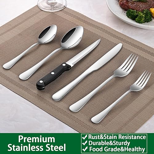 Miniatura 6 de Juego de cubiertos de 24 piezas con cuchillos para carne, juego de cubiertos de servicio para 4 personas, juego de cubiertos de acero inoxidable de