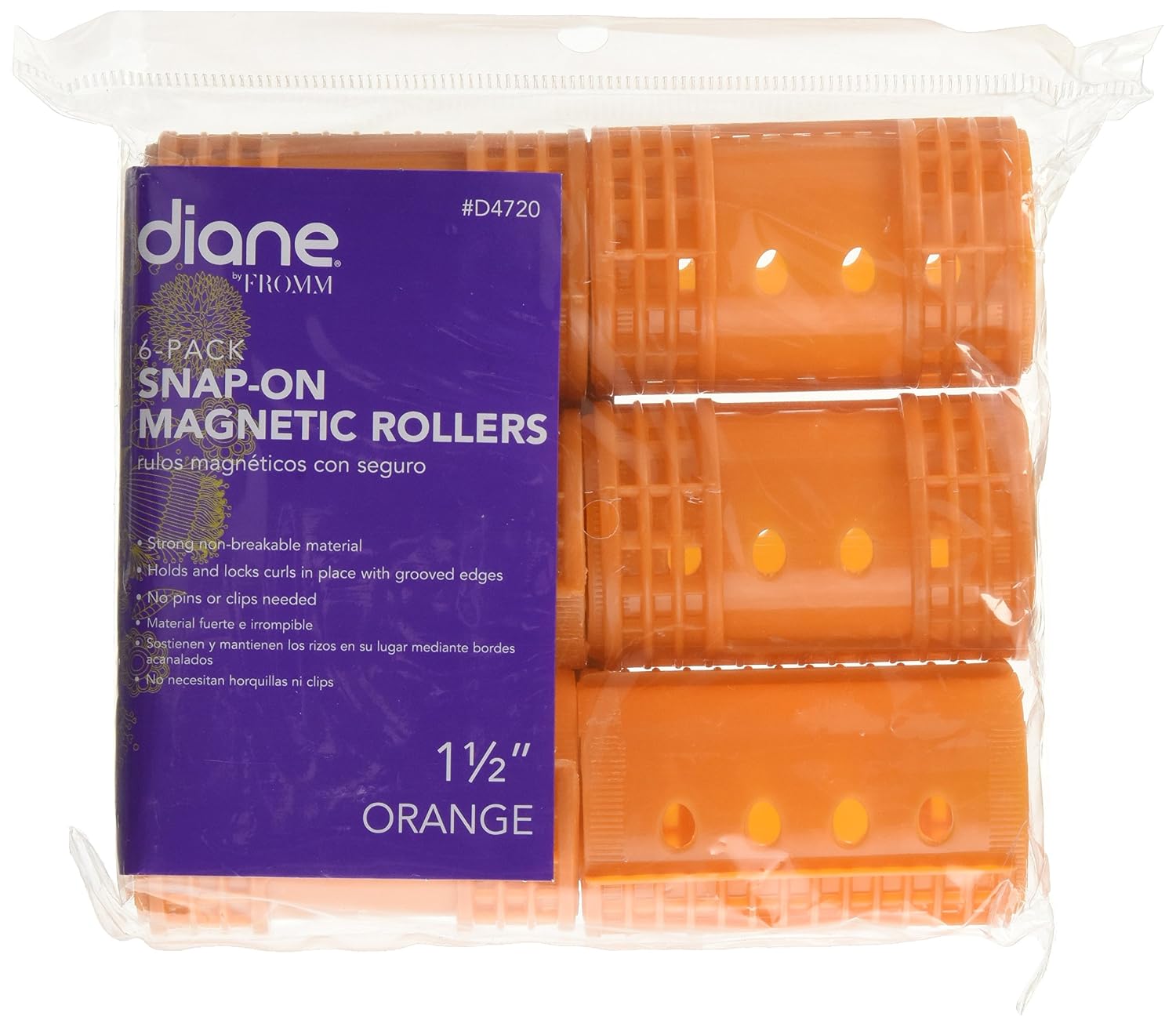Diane Snap On Magnetic Roller, Orange, 1.5"