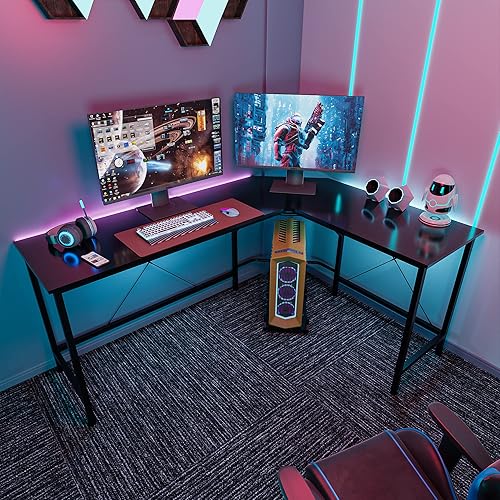 Miniatura 2 de SUPER DEAL Escritorio esquinero para computadora de 66 pulgadas en forma de L con soporte para CPU y barra de reposapiés, mesa de estudio para