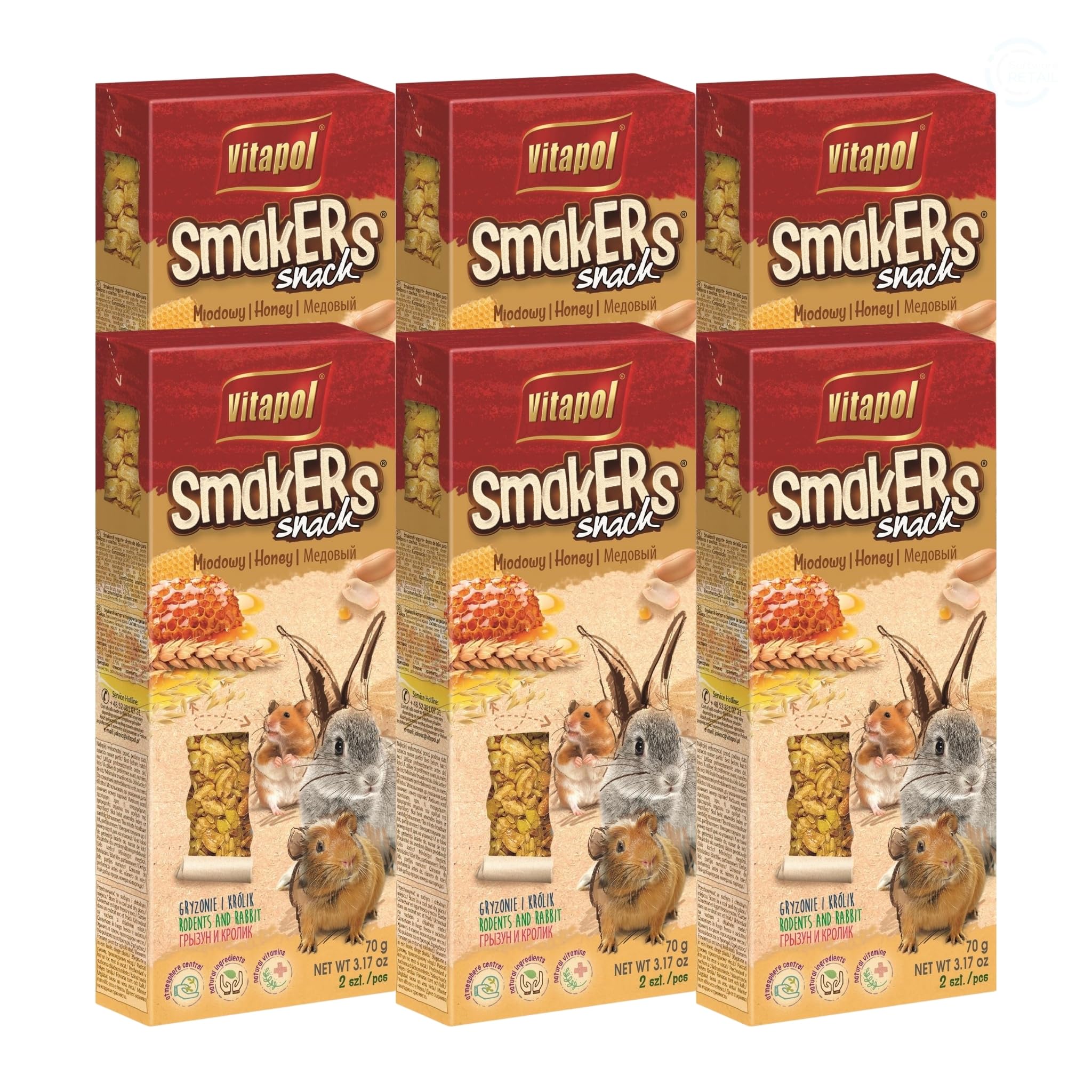 Vitapol Smakers® Natural Treat Sticks for Rodents & Rabbits – Enriched with Fruits, Vegetables, Herbs, Nuts & Probiotic Yoghurt – Healthy Complementary Snacks (12pcs, 540g, Honey)