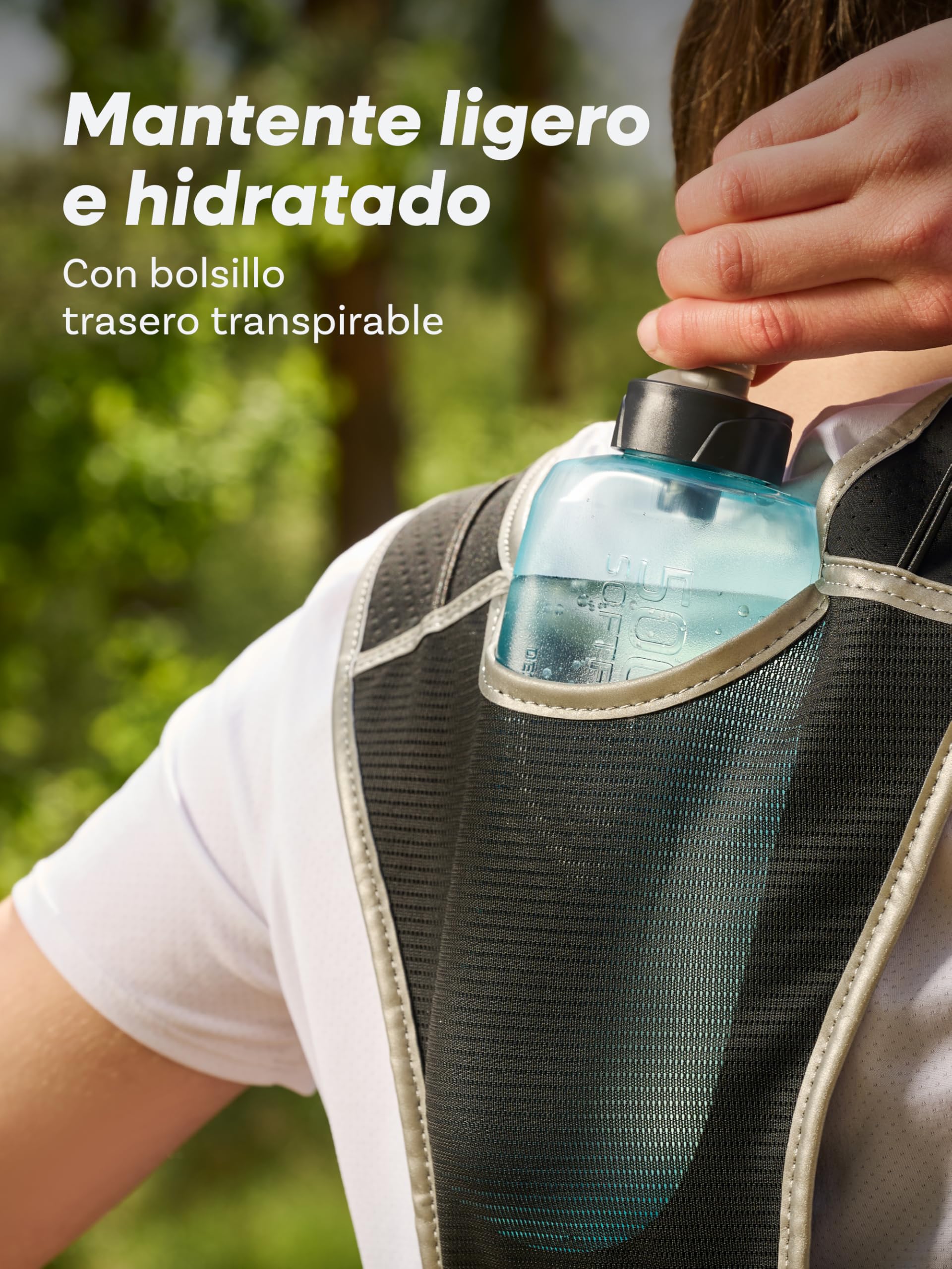 Chaleco para Correr Hombre Mujer con Porta Móvil y Botella Impermeable Ajustable Reflectores