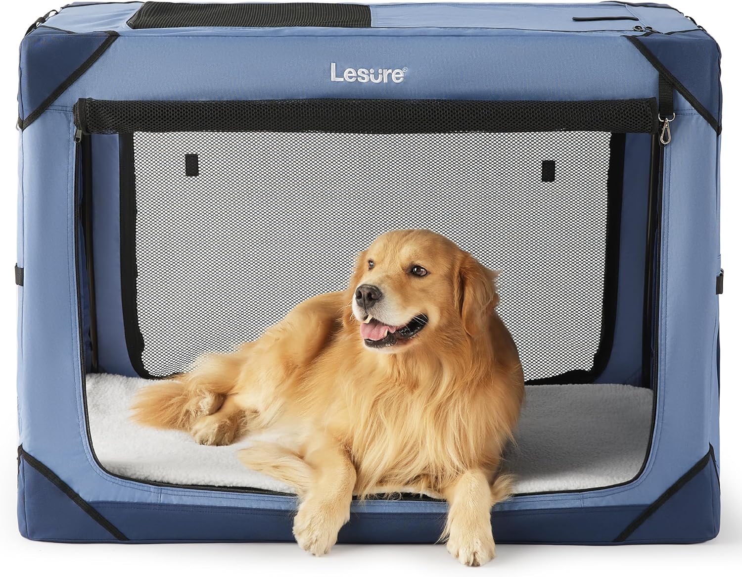 Lesure Collapsible Dog Crate - Portable Dog Travel Crate Kennel for Extra Large Dog, 4-Door Pet Crate with Durable Mesh Windows, Indoor & Outdoor (Blue) 42.0"L x 28.0"W x 31.0"H Blue