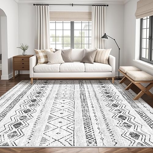 Miniatura 4 de Alfombra marroquí bohemia de 5 x 7 pies, alfombra grande geométrica neutra para interiores, para sala de estar, dormitorio, mesa de comedor, moderna