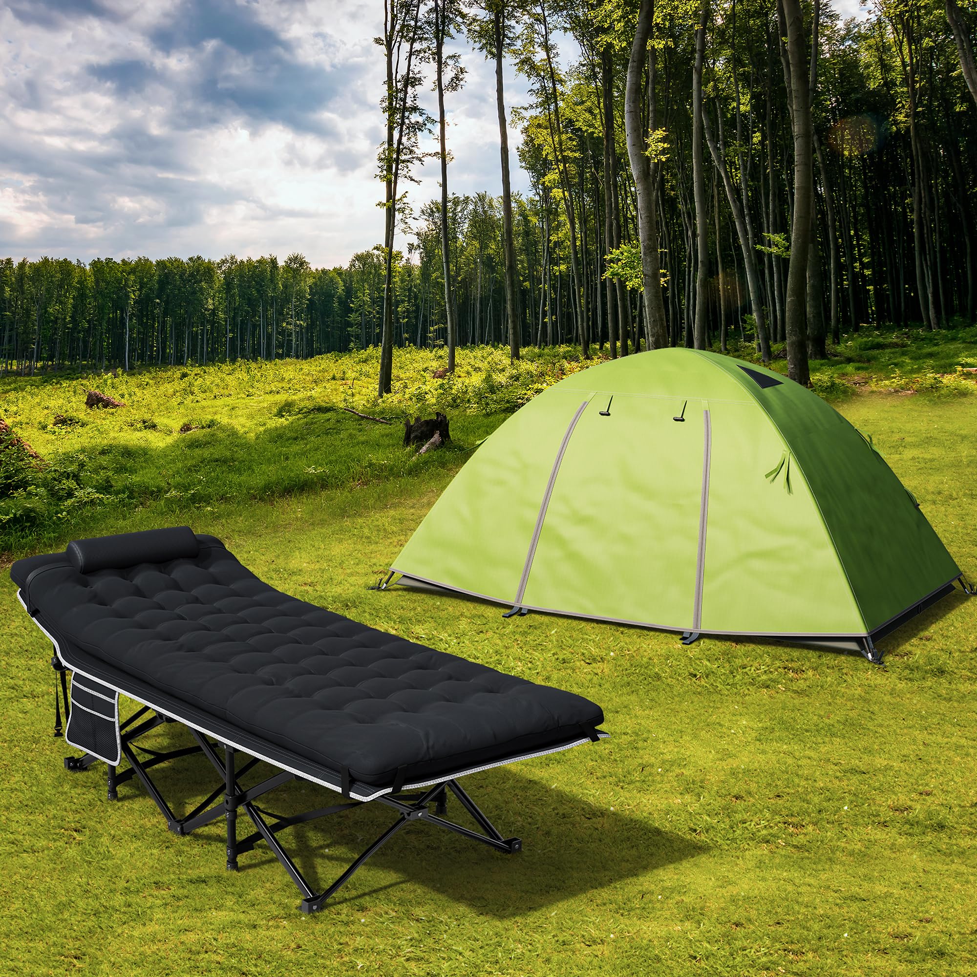 YITAHOME Brandina da Campeggio Pieghevole con Materasso Più Spesso, Lettino da Campeggio Robusti e Resistenti, Letto da Campeggio Comodo con Capacità di 250 kg per Viaggi/Ufficio/All'Aperto, Nero