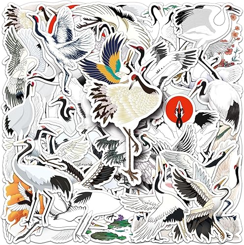 50 calcomanías blancas de grúa, lindos dibujos animados de animales para laptop, coches, patineta, botella de agua, teléfono, equipaje, parachoques,