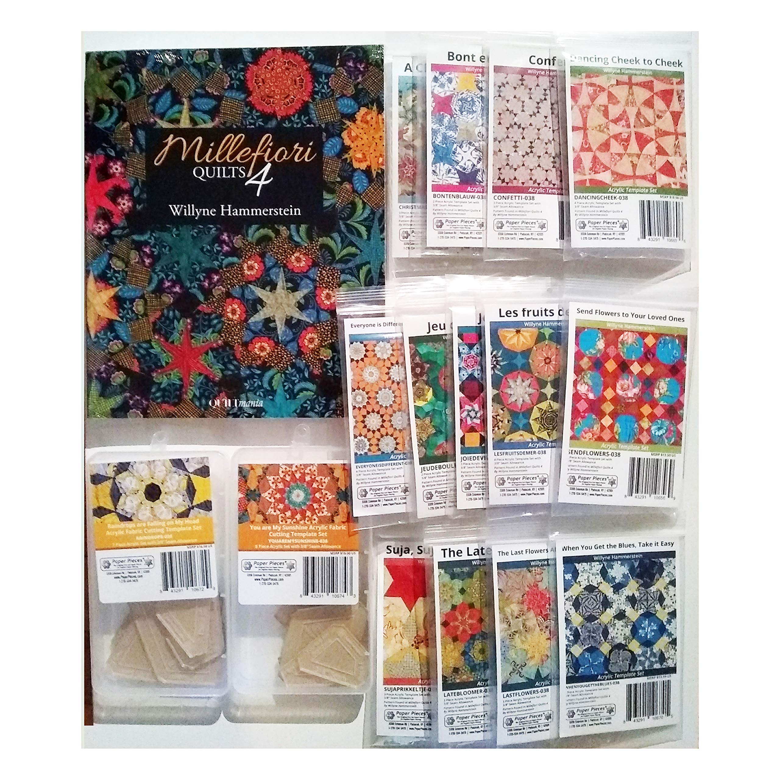 Millefiori Quilts #4 by Willyne Hammerstein Book and Acrylic Templates Bundle - Template Sets for 15 of The 19 Patterns in The Book!