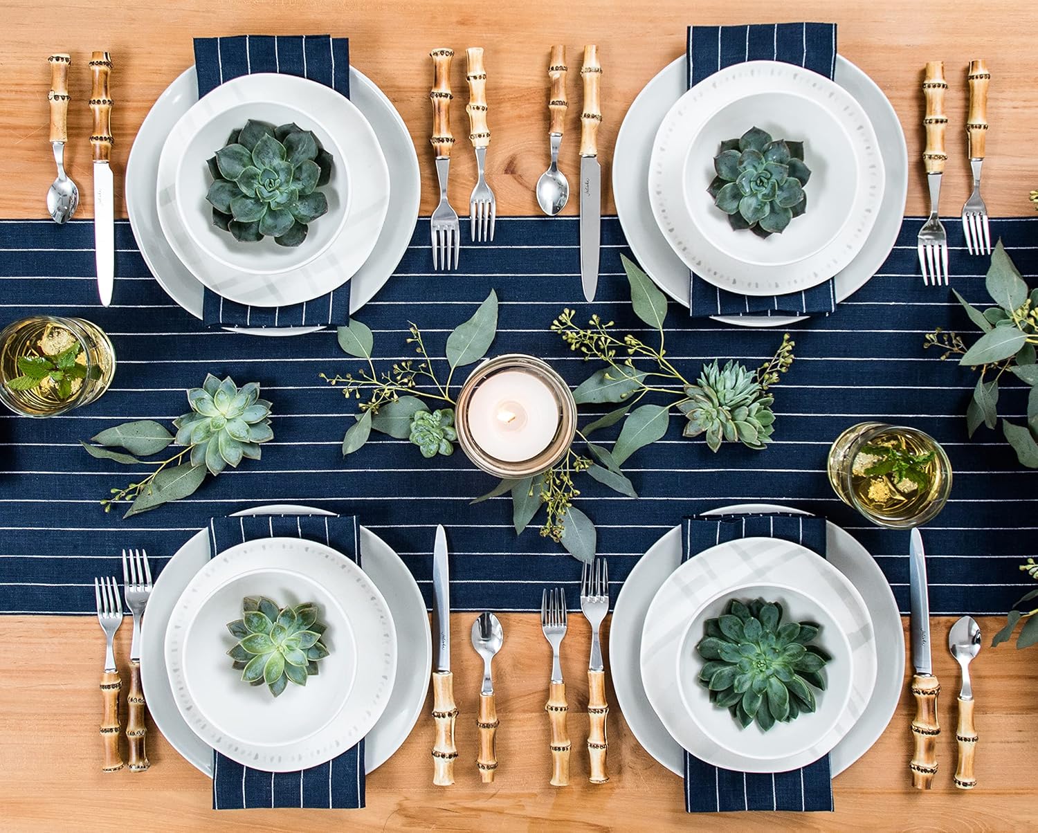 Solino Home Linen Table Runner 36 Inches - Pinstripe 100% Pure Linen Navy and White Farmhouse Table Runner 14 x 36 Inch Ideal for Dresser and Coffee Tables - Spring, Easter, Mothers Day