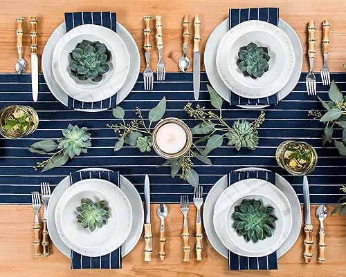 Miniatura 6 de Solino Home Camino de mesa de lino de 14 x 72 pulgadas, 100% lino puro, azul marino y blanco, para verano, interior, exterior, a rayas, hecho a mano