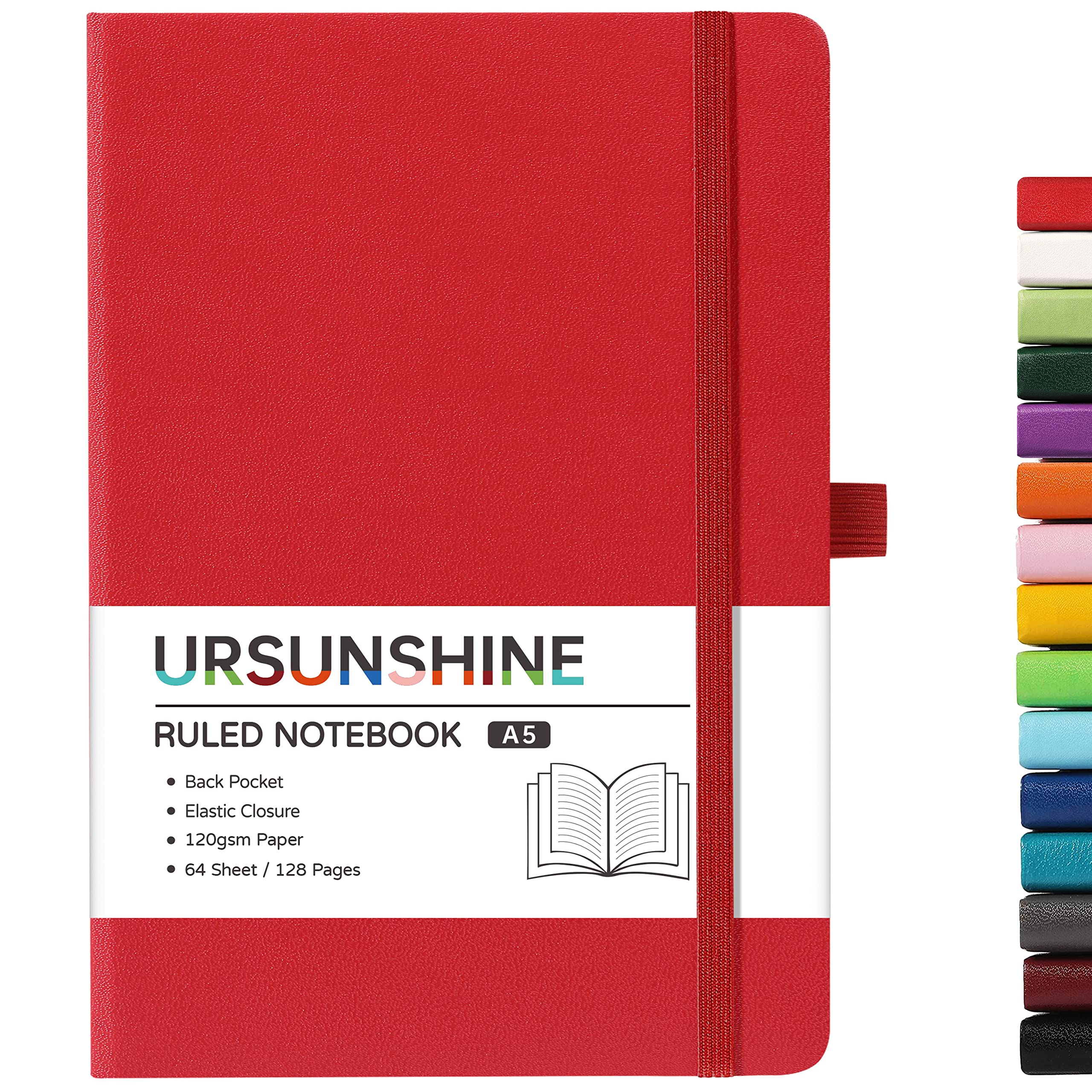 Ruled Notebook/Journal - Classic Lined Journal/Notebook, 5.3'' x 8.26'', Hardcover with Thick Paper, Banded + Pen Holder +Inner Pocket - Red