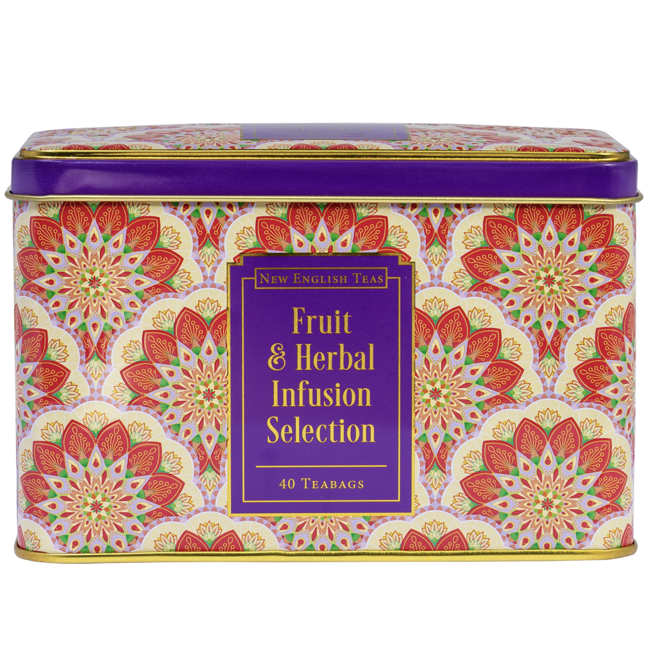 New English Teas Fruit & Herbal Tea Caddy with 40 Infusion Teabags - Rosehip, Hibiscus, Peppermint, Camomile, Black Tea with Lemon & Ginger