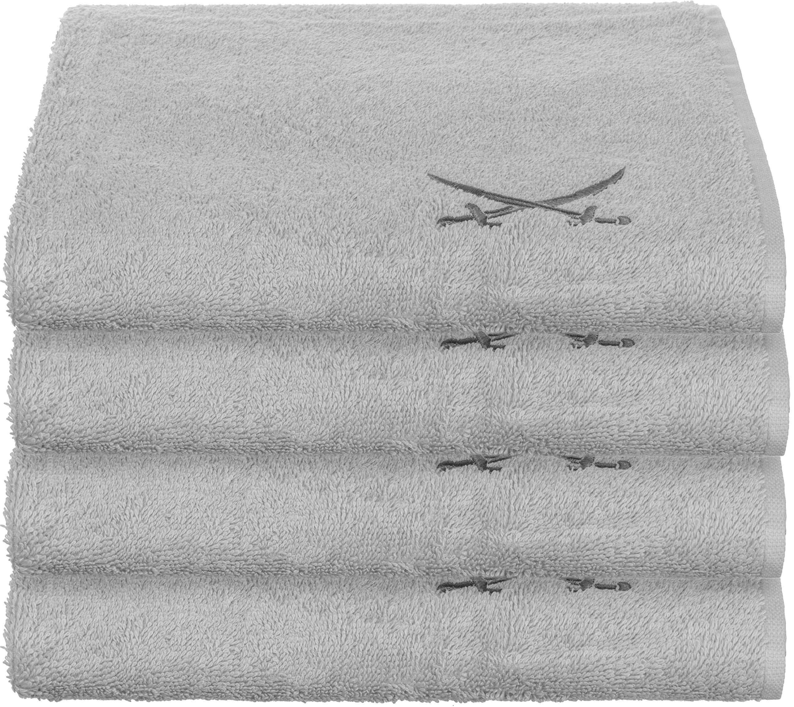 Sansibar Set di 4 Asciugamani 50x100 cm – Spugna super assorbente in 100% cotone – Certificazione OEKO-TEX – Design Sylt con logo a sciabola ricamato – Argento