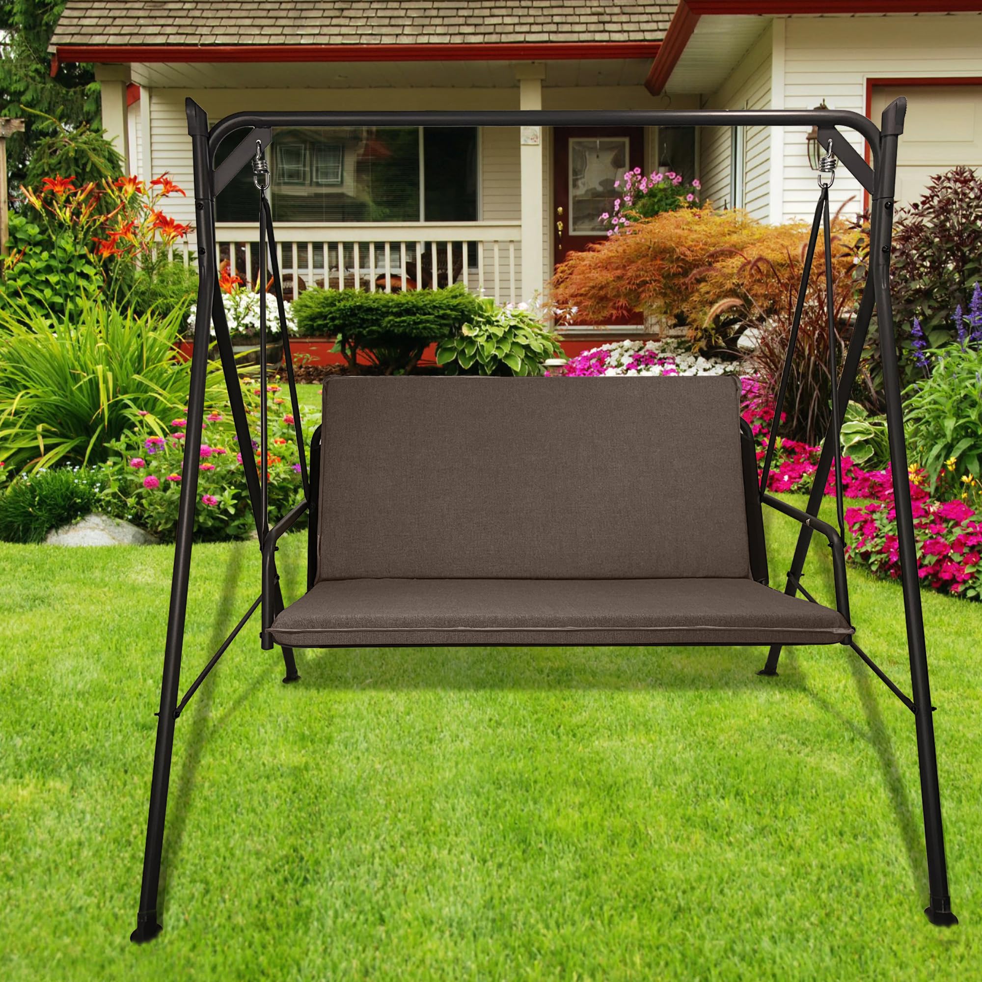 Cuscino tinta unita per dondolo da giardino 2, 3 e 4 posti spessore 8 cm (2 posti, 120x50 cm, Marrone)