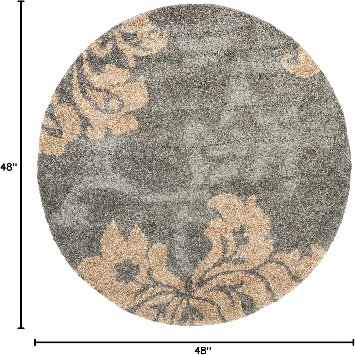 SAFAVIEH Florida Shag Collection 4' Round Grey/Beige SG458 Floral Non-Shedding Living Room Bedroom Dining Room Entryway Plush 1.2-inch Thick Area Rug