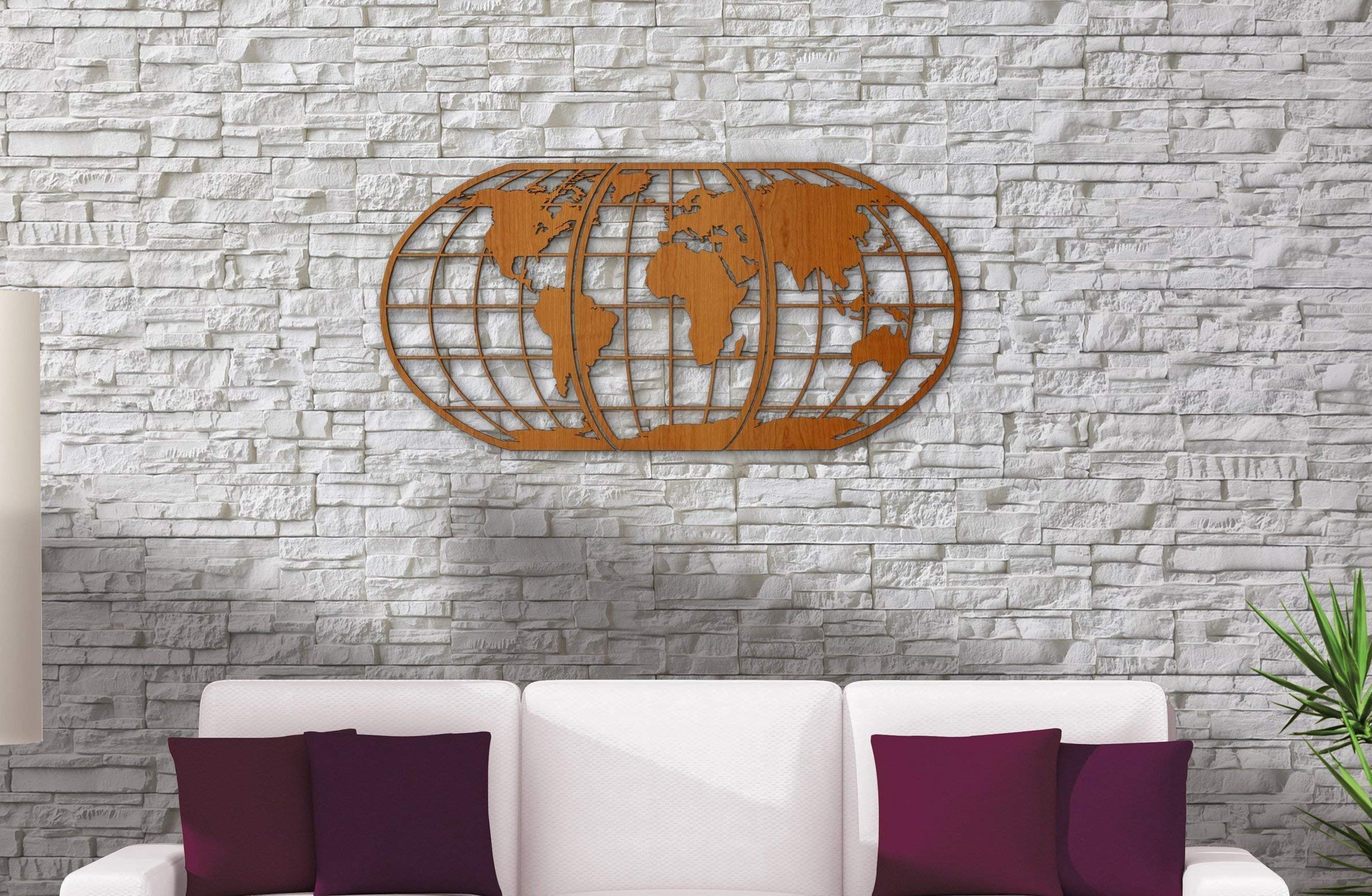 Buy World Art 3D Woodcut Huge Wood Globe Wall Hanging Huge World