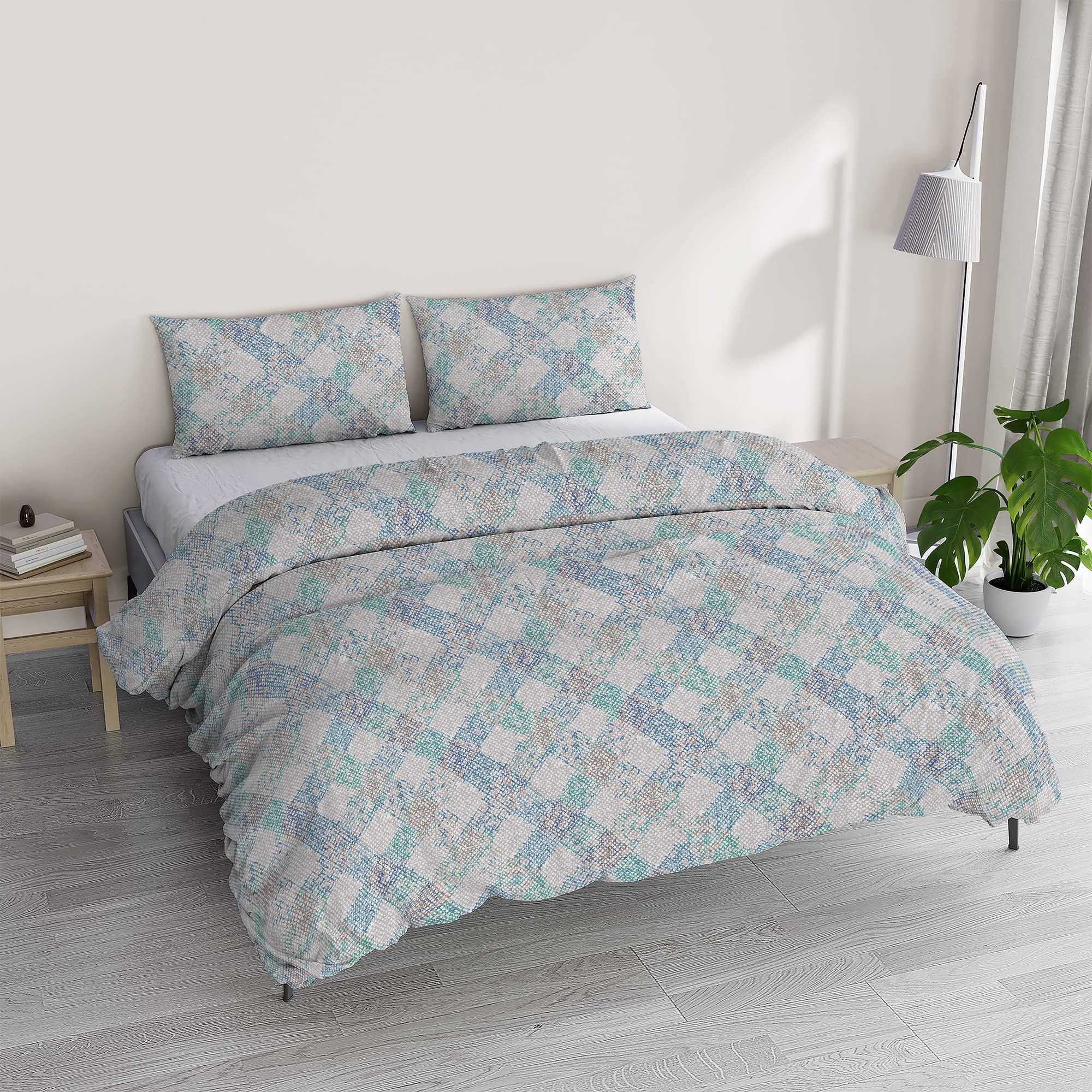 Italian Bed Linen Athena Duvet Cover Set with Printed Bag and Pillowcases, EVA Blue, Double