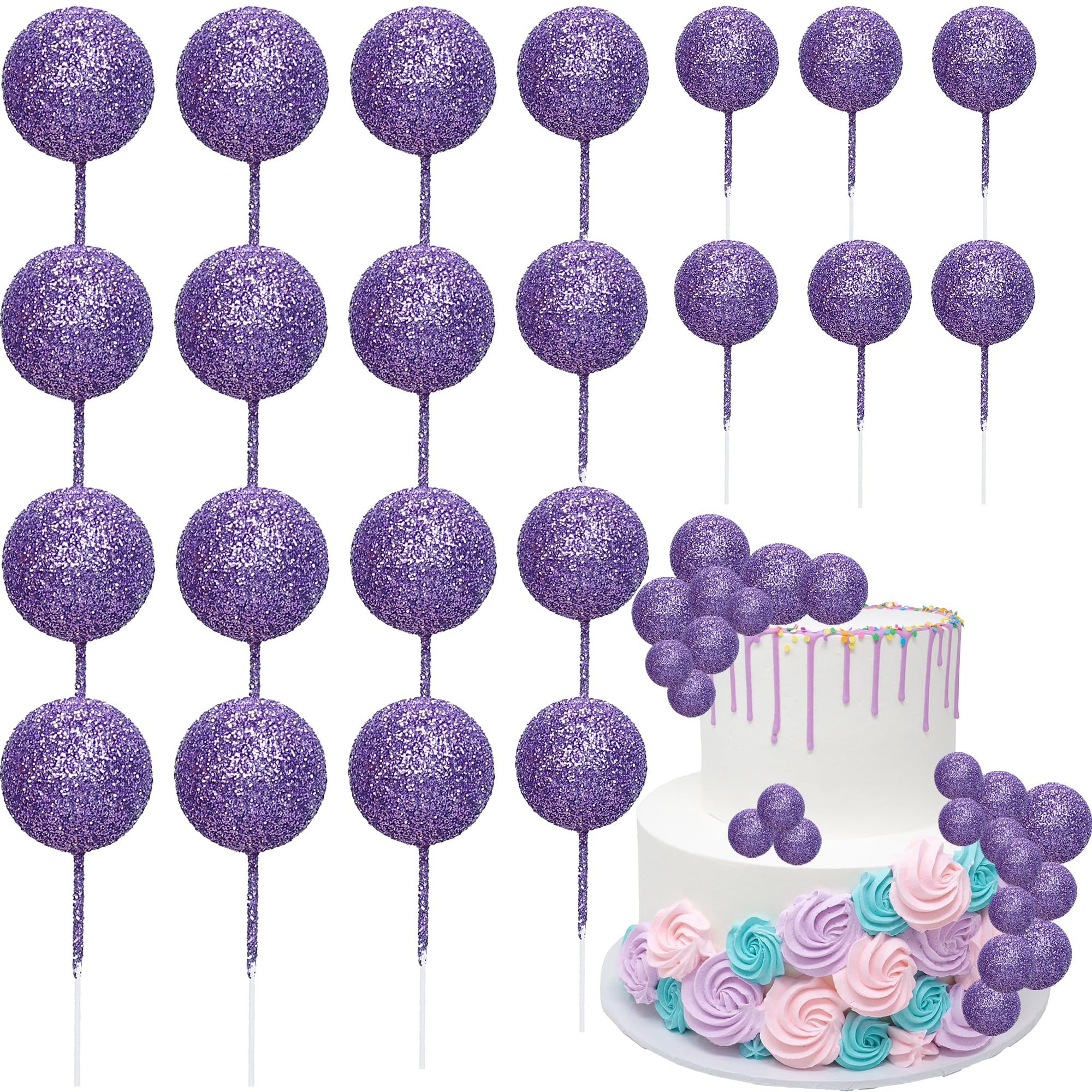 Ephlyn 30Pcs Ball Cake Topper Ball Cake Picks Colorful Pearl Ball Shaped Cupcake Insert Cake Topper for Bear Theme Birthday Party Favors Wedding Decoration Purple