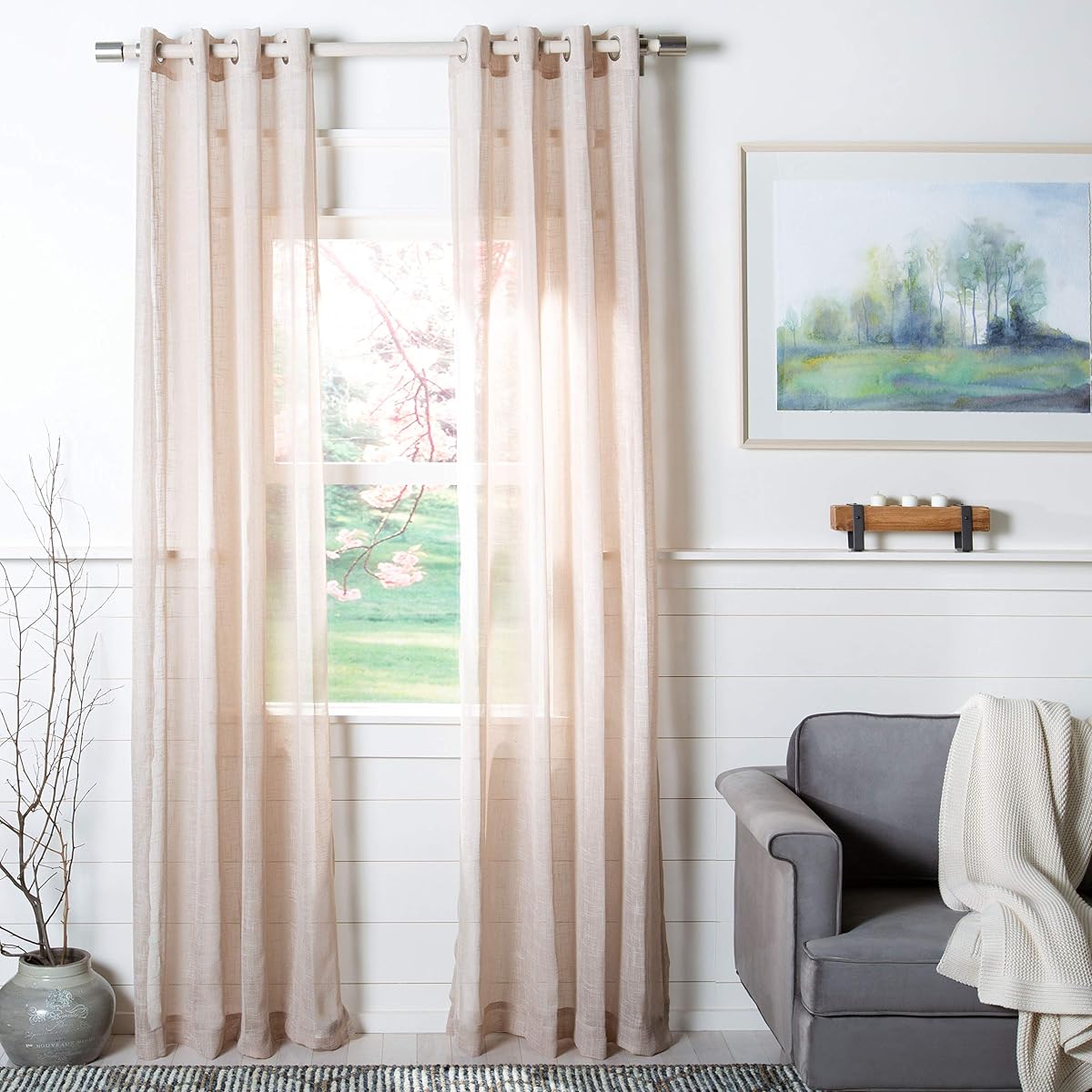 SAFAVIEH Home Cortina Walt Beige semitransparente 52" x 84" Panel de cortina para ventana con ojales