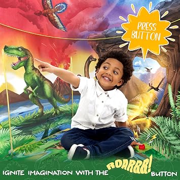 W&O Dinosaur Discovery Play Tent with Roar Button - Extraordinary Pop Up Tent for Boys & Girls - Perfect for Indoor & Outdoor Adventures