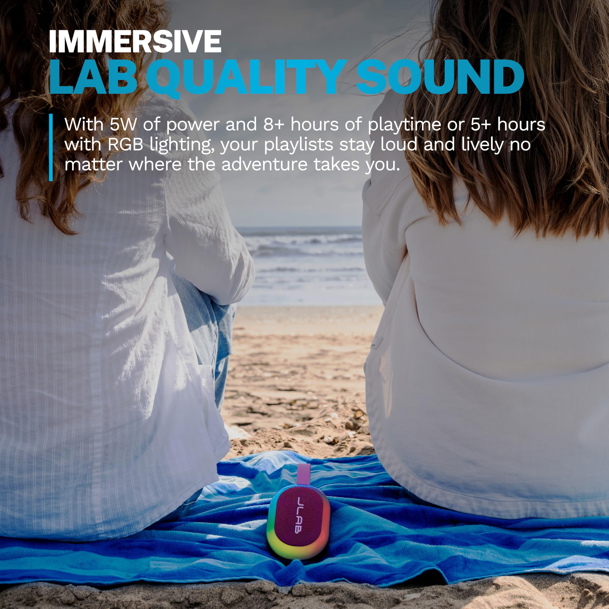 JLab, Pop Party, Portable Bluetooth Speaker, Waterproof, RGB Lighting, LabSync, Mulberry