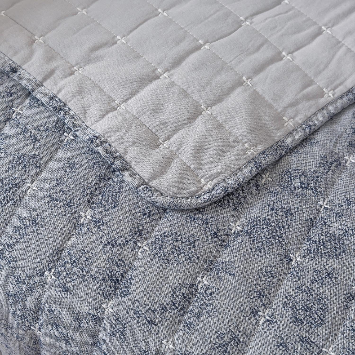 Soul & Lane Blue Whisper Diamond Cotton Quilted Throw Blanket - 50" x 60", Modern Gray Decorative Throw for Couch and Bed, Lightweight Contemporary Diamond Pattern Lap Quilt - Image 6