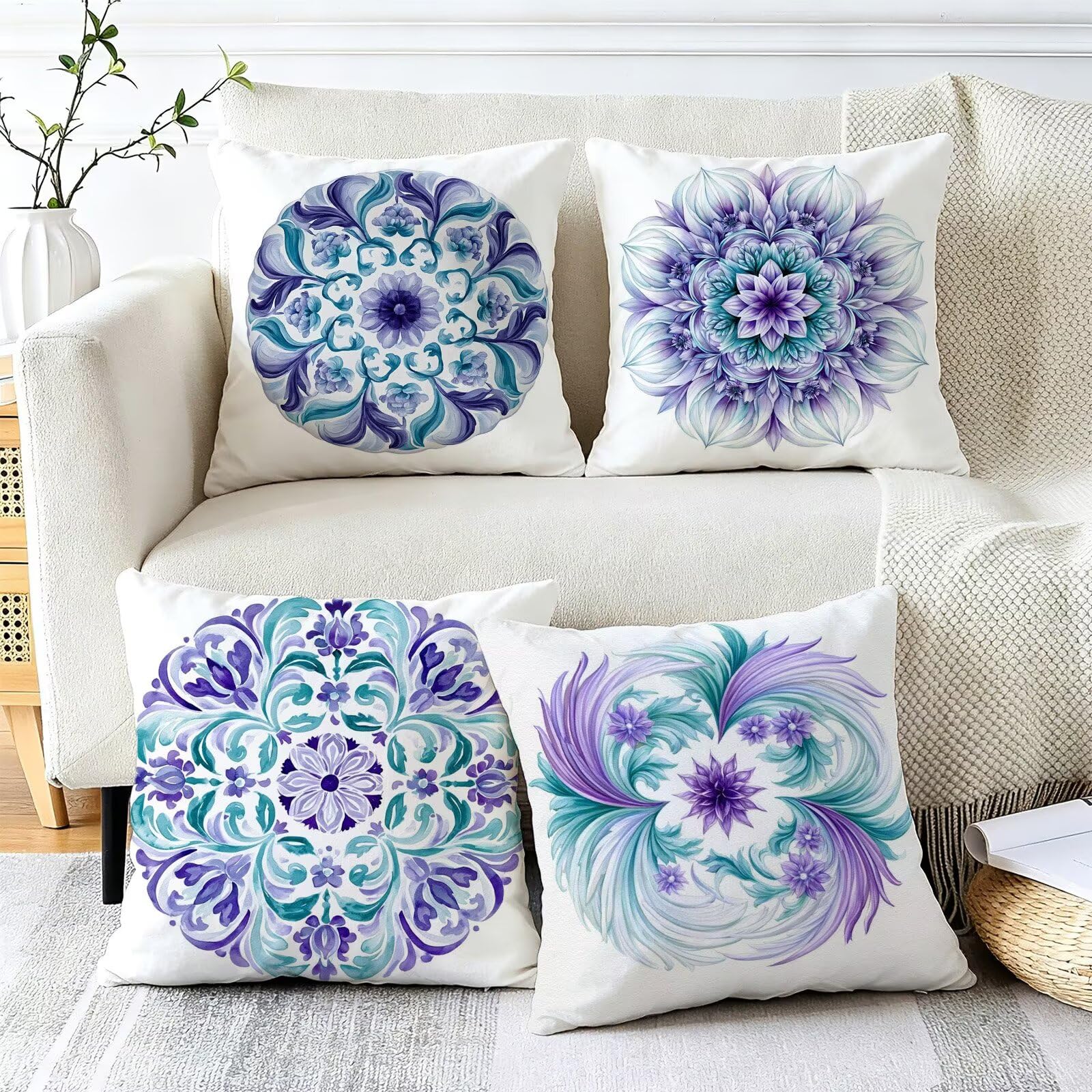 Lila Kissenbezug 50x50cm 4er Set Outdoor Kissen Dekokissen, Cod-749