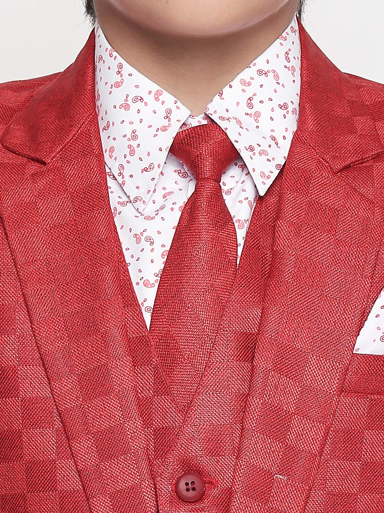 Jeetethnics Boys Red Checked Coat Suit Set with Waistcoat Shirt and Trousers (9061AJ) 3