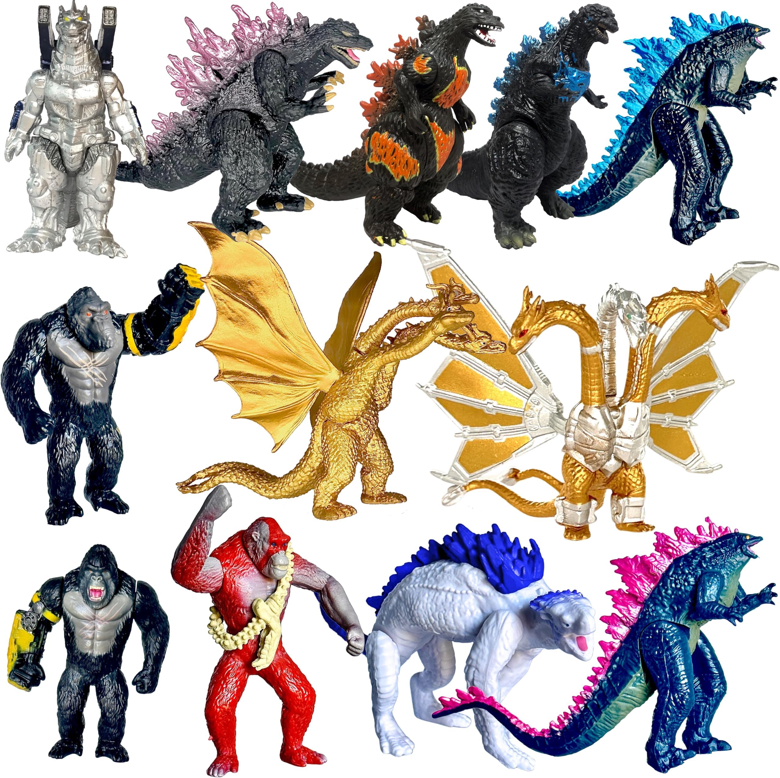 TwCare Set of 12 Godzilla x Kong: The New Empire Action Figures, Evolved Basic Exquisite Battle Roar B.E.A.S.T. Glove Shimo Frost Bite, Dinosaur Dragon Toys, Mecha King Ghidorah Cake Toppers Pack