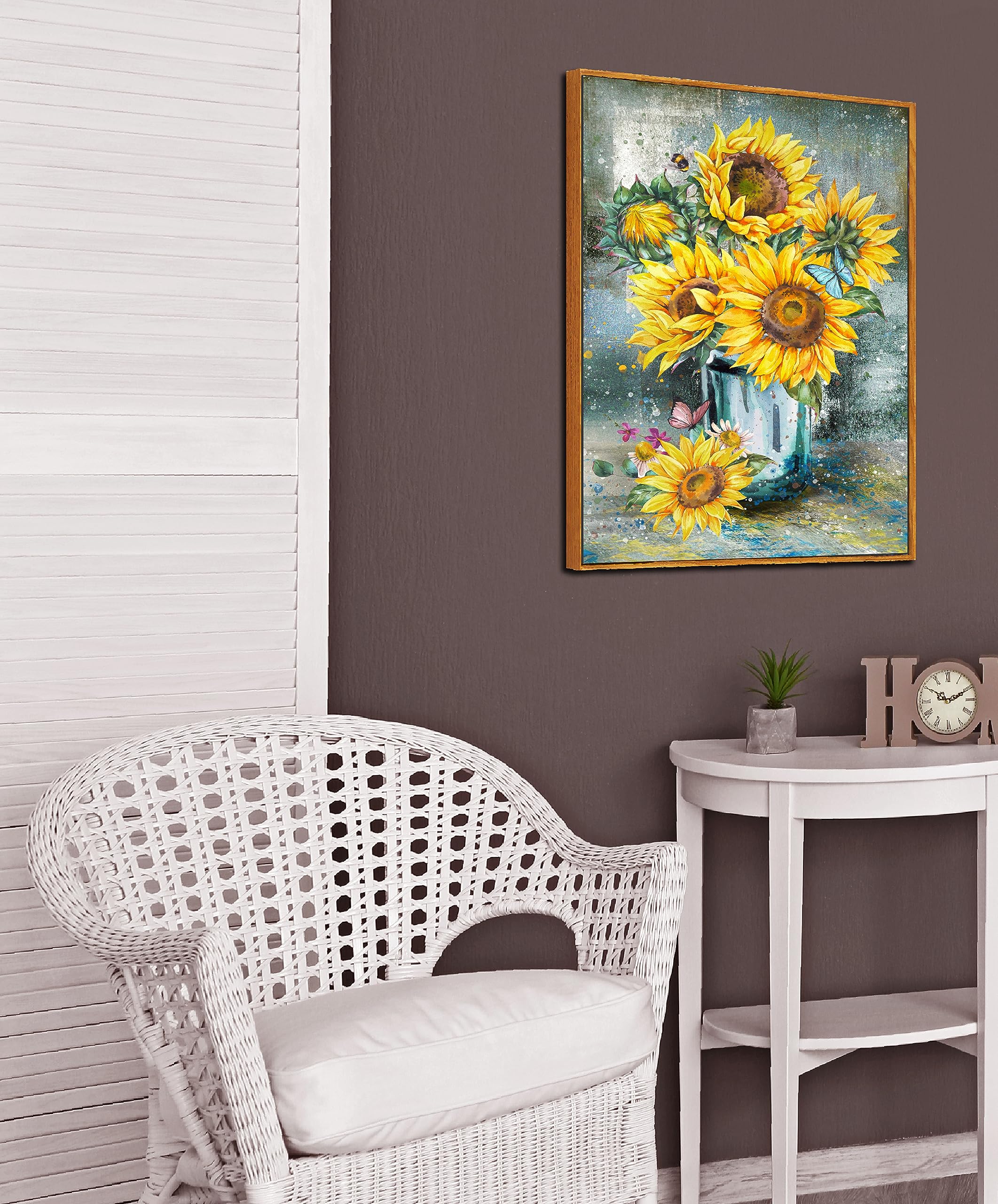 NESS-BEZAL Sunflowers Canvas Wall Art Prints Yellow Flowers Oil Painting Home Wall Decor for Bedroom Living Room Farmhouse Floral Wall Art Pictures Wood Frames 12"x16"