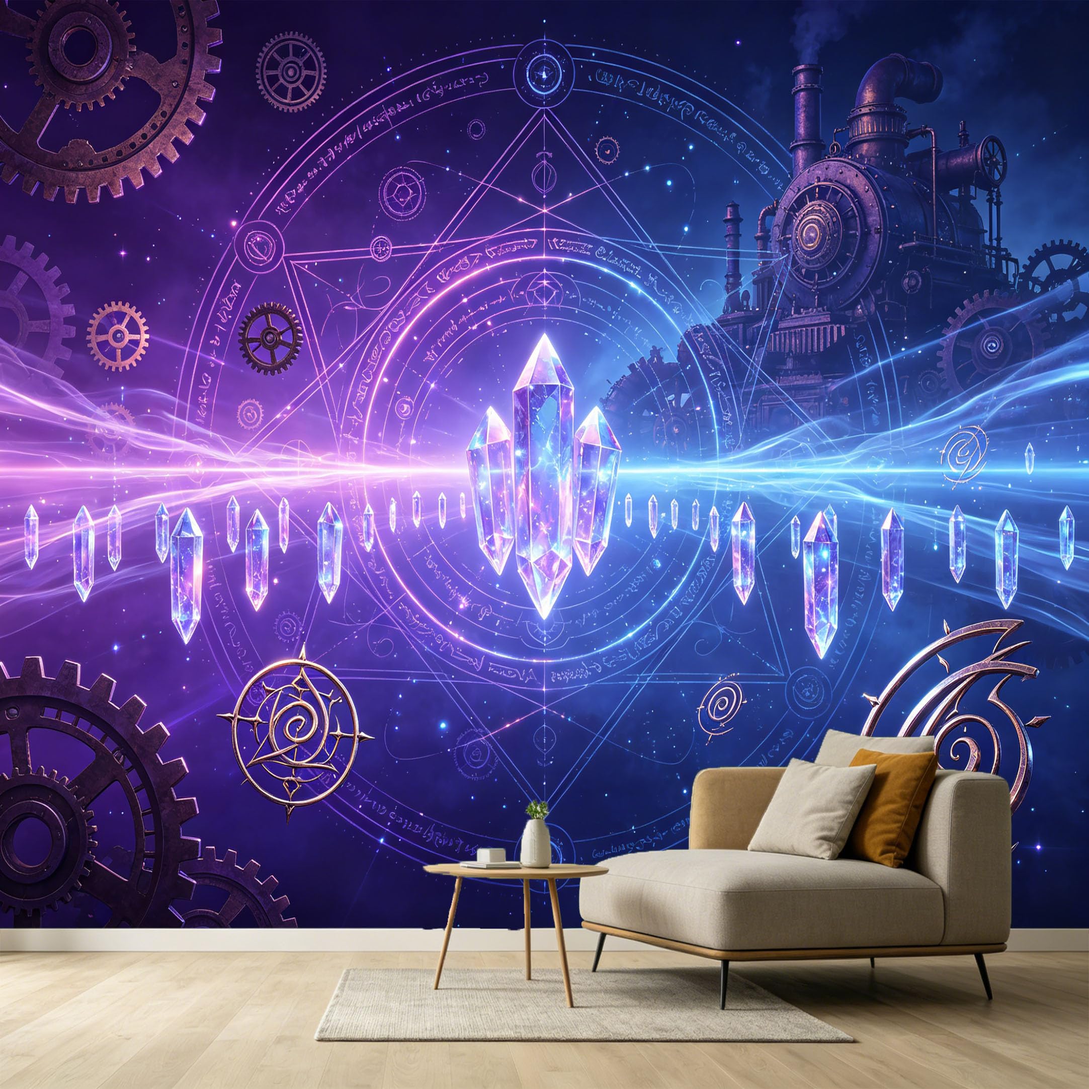 Custom Size Wall Murals Steampunk Industrial Crystal Energy Geometric Modern SelfAdhesive Wall Fabric Removable Large Wallpaper for Photo Living Room