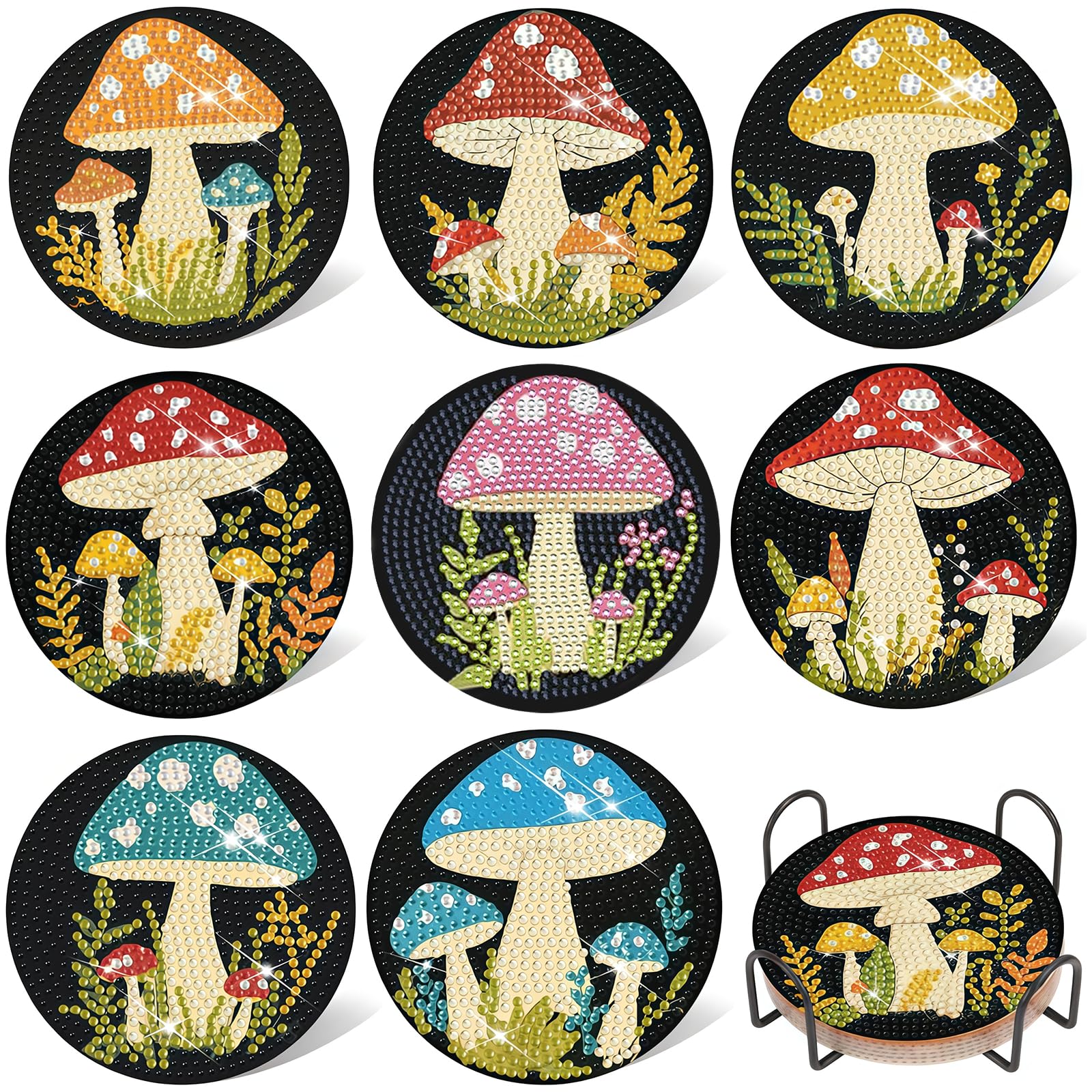 EFNHJF5 8 Stück Diamond Painting untersetzer with Holder,Cocktail Diamant Tassenuntersetzer,Diamond Painting zum Basteln,für Anfänger, Erwachsene & 6-12 Jahre