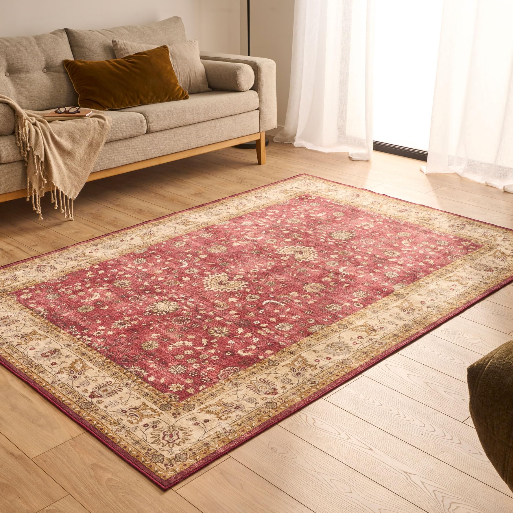 Nazar Tapis Ottoman Salon Doux Vintage, Confortable et Moelleux, Poils Court Extra Doux, Antidérapant, Lavable en Machine