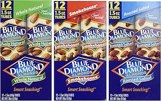 Blue Diamond Almonds – VARIETY FLAVORS - Whole Natural, Smokehouse, Roasted Salted (Box of 36 / 1.5-Ounce Bags)