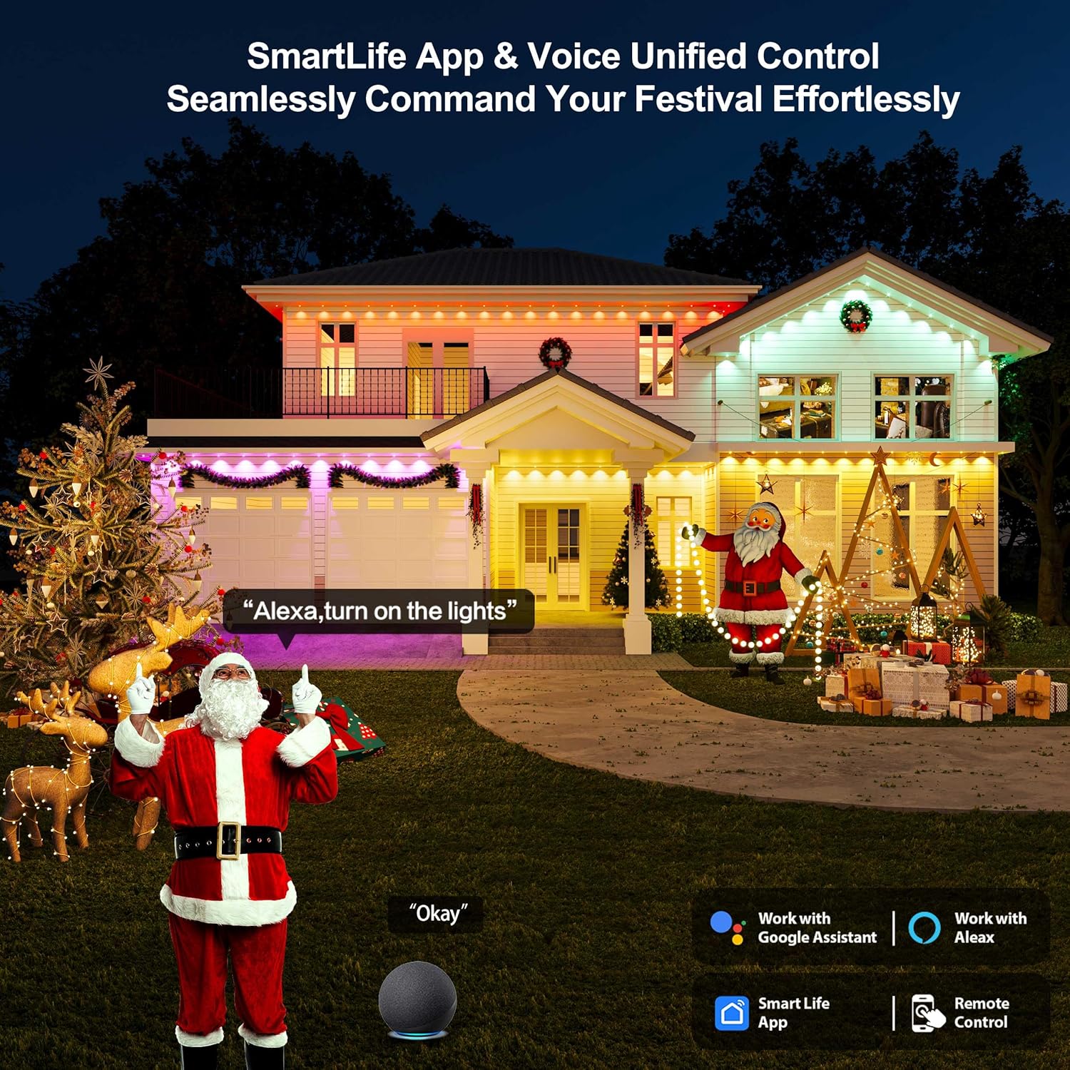 Permanent Outdoor Lights for House, DIY Scene for Halloween, Christmas Decor, 150ft Permanent Christmas Lights Outdoor with 72 RGB+IC Eternity Light, IP67 Waterproof, Work with Google Assistant,Alexa