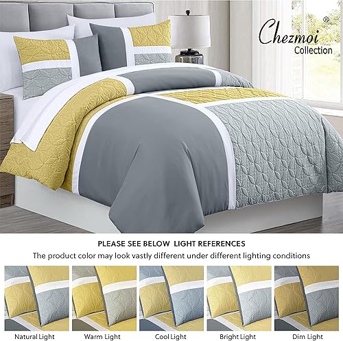 Miniatura 5 de Chezmoi Collection Bernard - Juego de edredón tamaño Queen de 7 piezas con sábanas, edredón ligero, color amarillo, gris carbón, medallón acolchado,