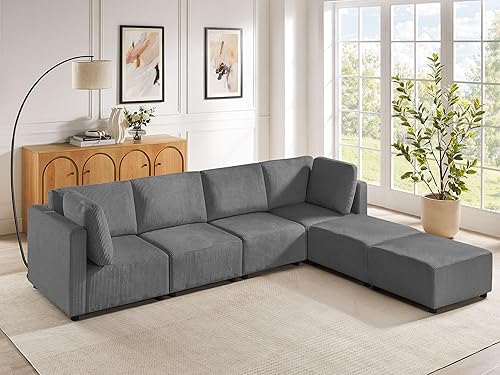 Miniatura 7 de Sofá modular modular con otomanas, sofá modular de pana en forma de U de 123.6 pulgadas con diván, sofá cama modular convertible de 6 plazas, sofá