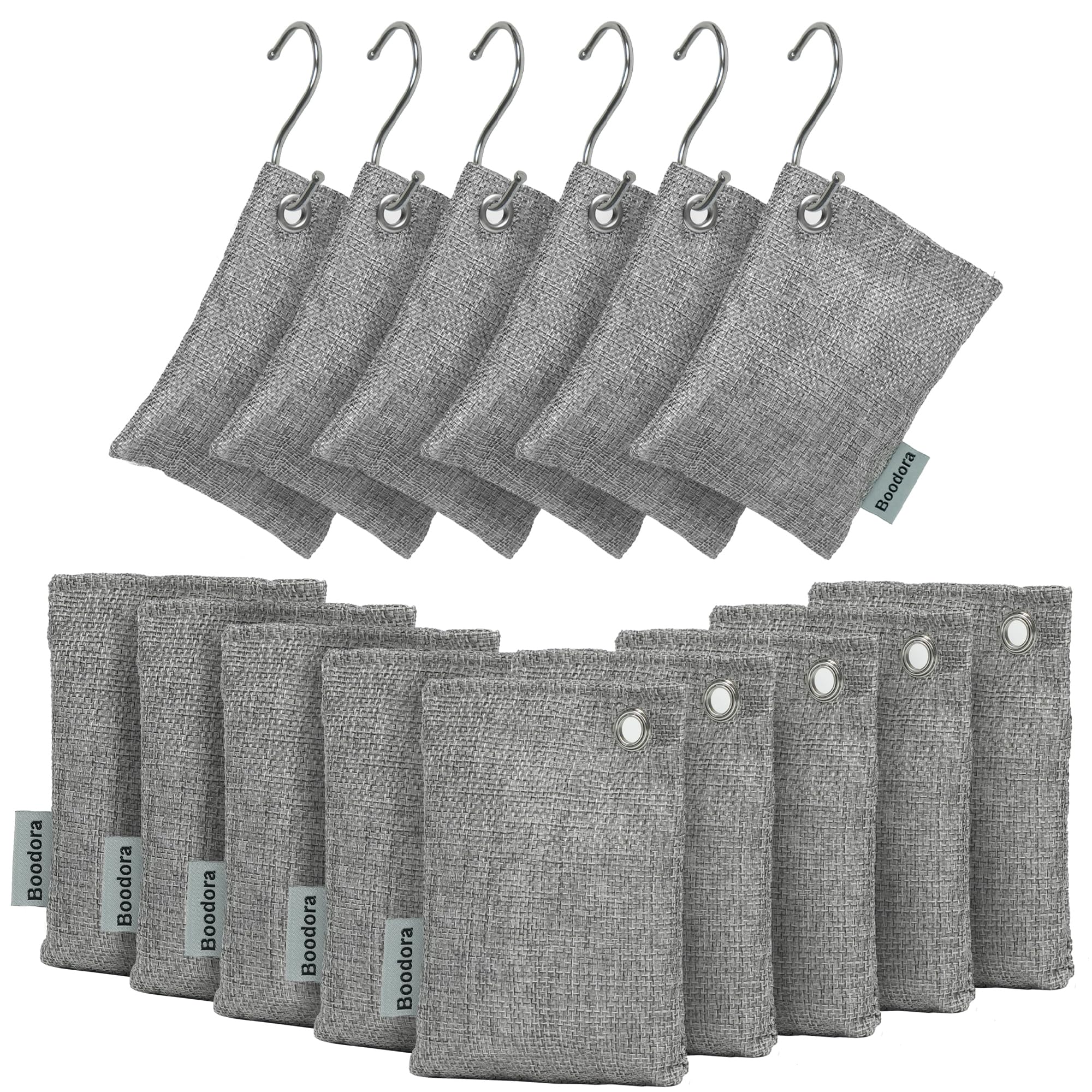 15 Pack Bamboo Charcoal Air Purifying Bag,Activated Bag Odor Absorber,Shoe Deodorizer,Smell Eliminator,Natural Pet-Friendly Freshener for Home,Car,Closet,Basement,Pets(Beige), Gray