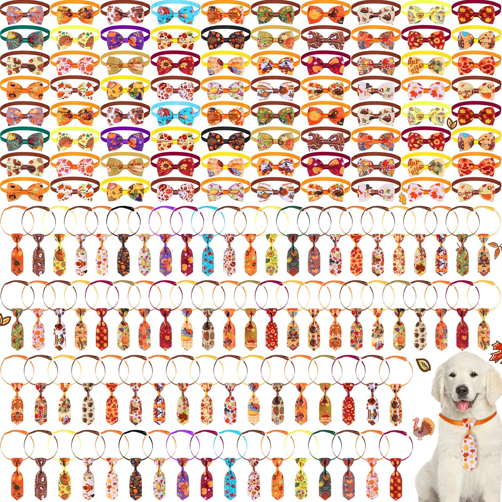 160 Stück Haustier Krawatte Set Hund Katze Fliege Halsbänder Verstellbare Hundefliegen Halsband Fellpflege Zubehör für Hunde Haustiere Zubehör Dekor für Halloween, Erntedankfest, Weihnachten