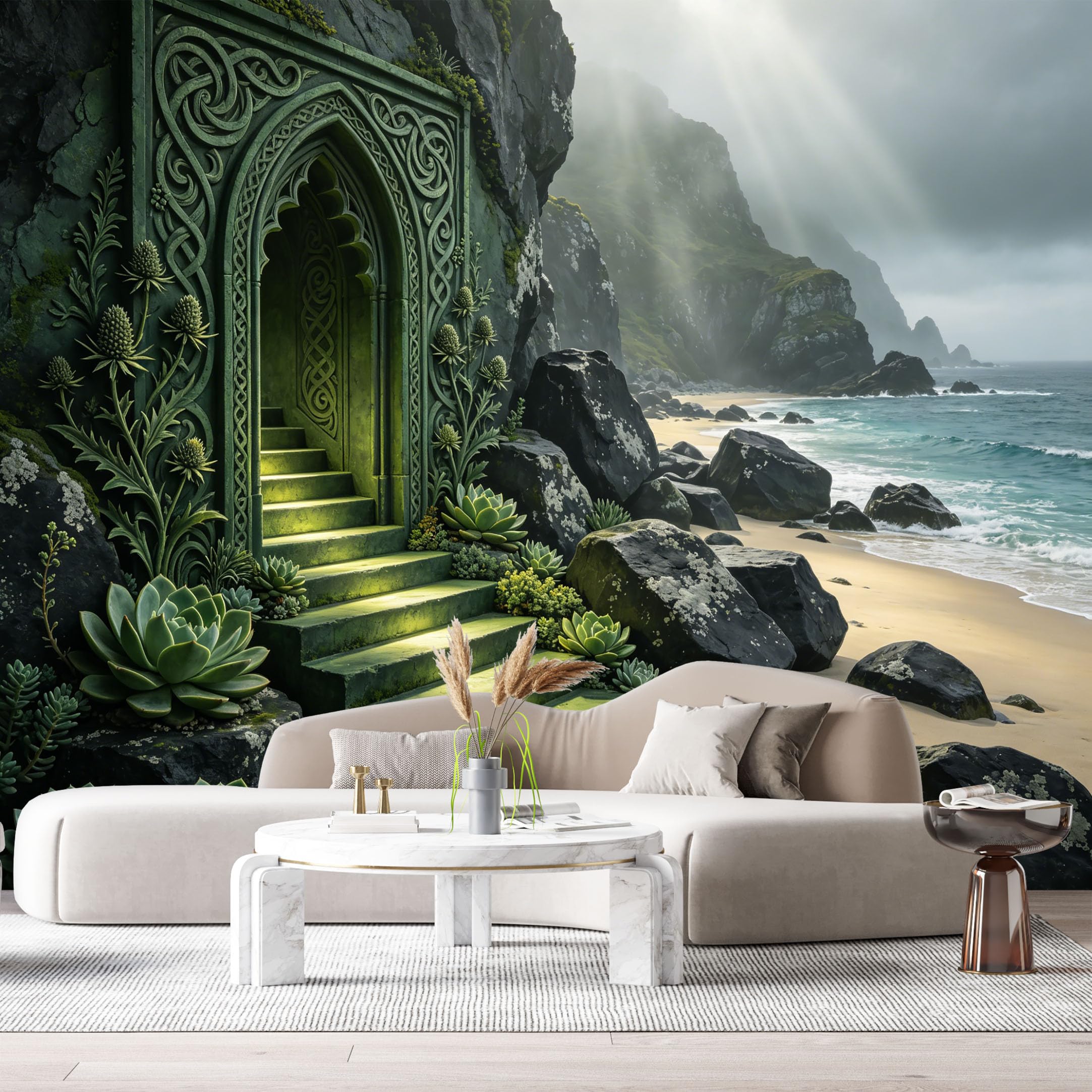 Custom Size Wall Murals Fantasy Coastline Doorway 3D Trompe L'Oeil SelfAdhesiveWall Fabric Removable Wallpaper Wall Decor for Living Room Bedroom Bathroom
