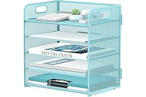 Supeasy Desk Organizer with 5 Trays and Handle in Light Blue