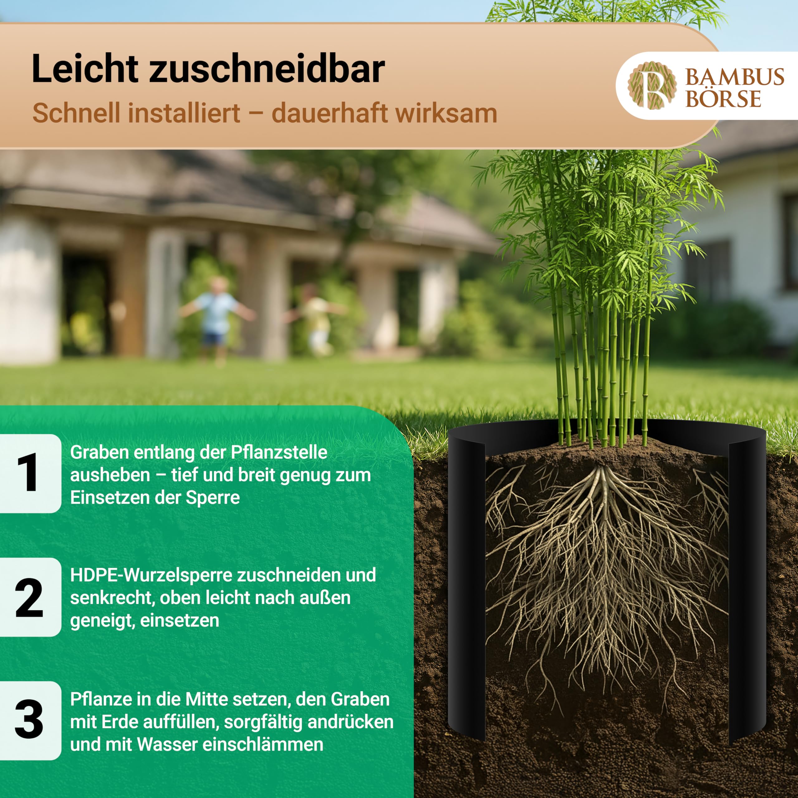 Wurzelsperre - Rhizomsperre 70cm hoch 2mm Stärke 10m Länge - individuell formbar - aus hochwertigem HDPE | Rhizomsperre Bambus | Wurzelsperre Bambus