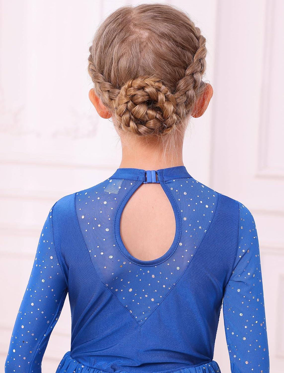 AFAVOM Figure Skating Dress for Girls Long Sleeve Mesh Sequin Rhinestones Ice Skating Dress Ballet Competition Dancewear 3-12
