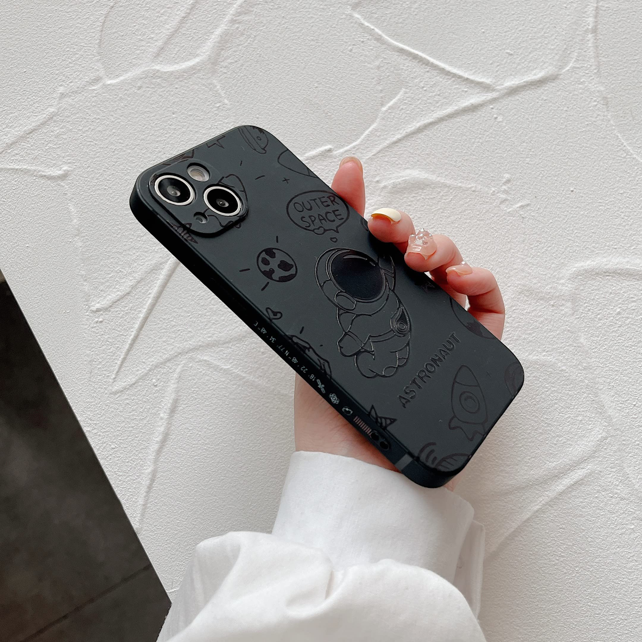 Yonds Queen for iPhone 15 Plus Cute Case, Cool Cartoon Astronaut Rocket Moon Space Design Stylish Soft TPU Bumper Shockproof Anti-Slip Protector Fashion Case (Fly Black, iPhone 15 Plus) - 3