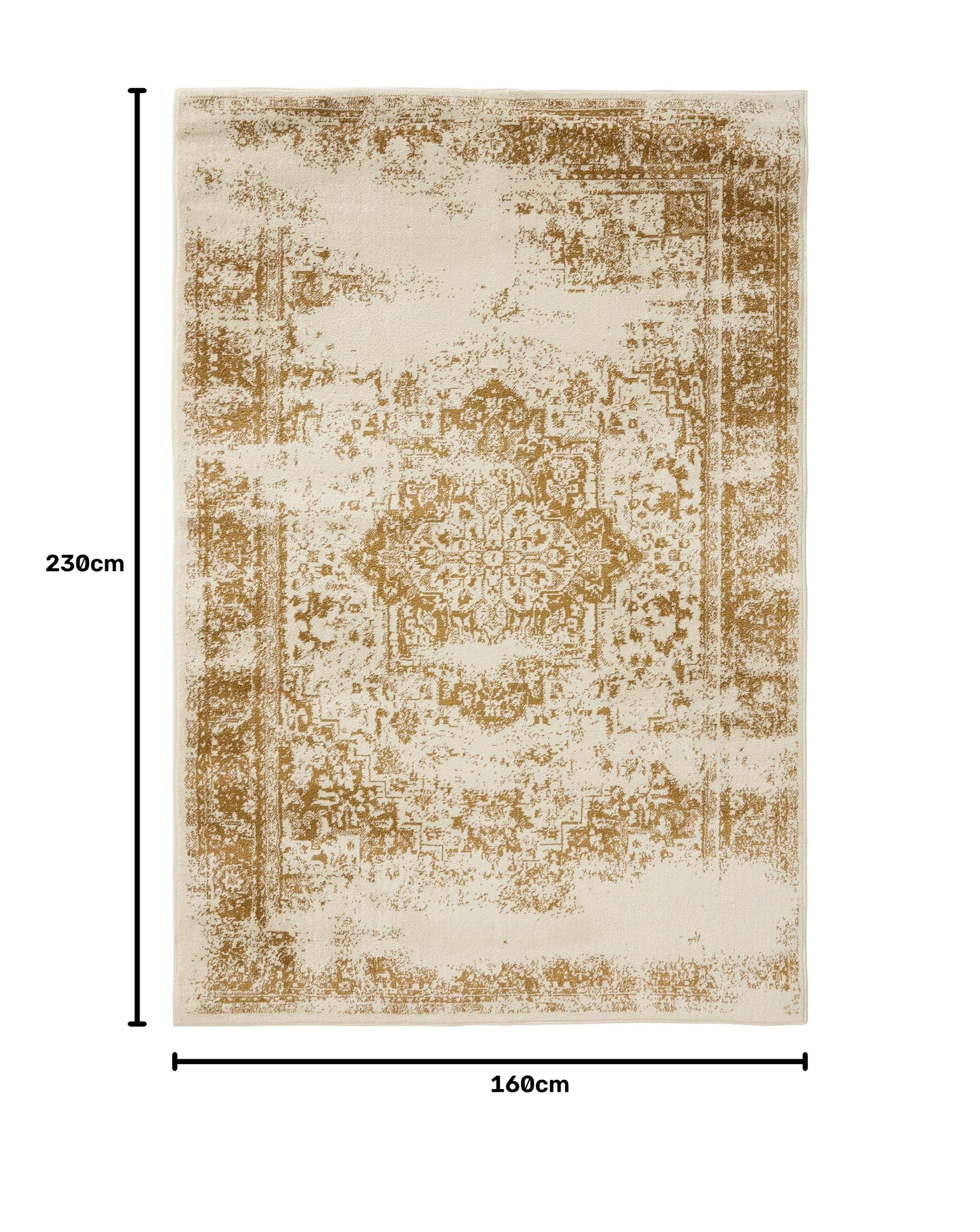 benuta Basic Tapis Salon Suki - Crème/Jaune 160x230 cm - Synthétique - Rectangulaire Vintage Oriental - Entretien Facile Salon Chambre