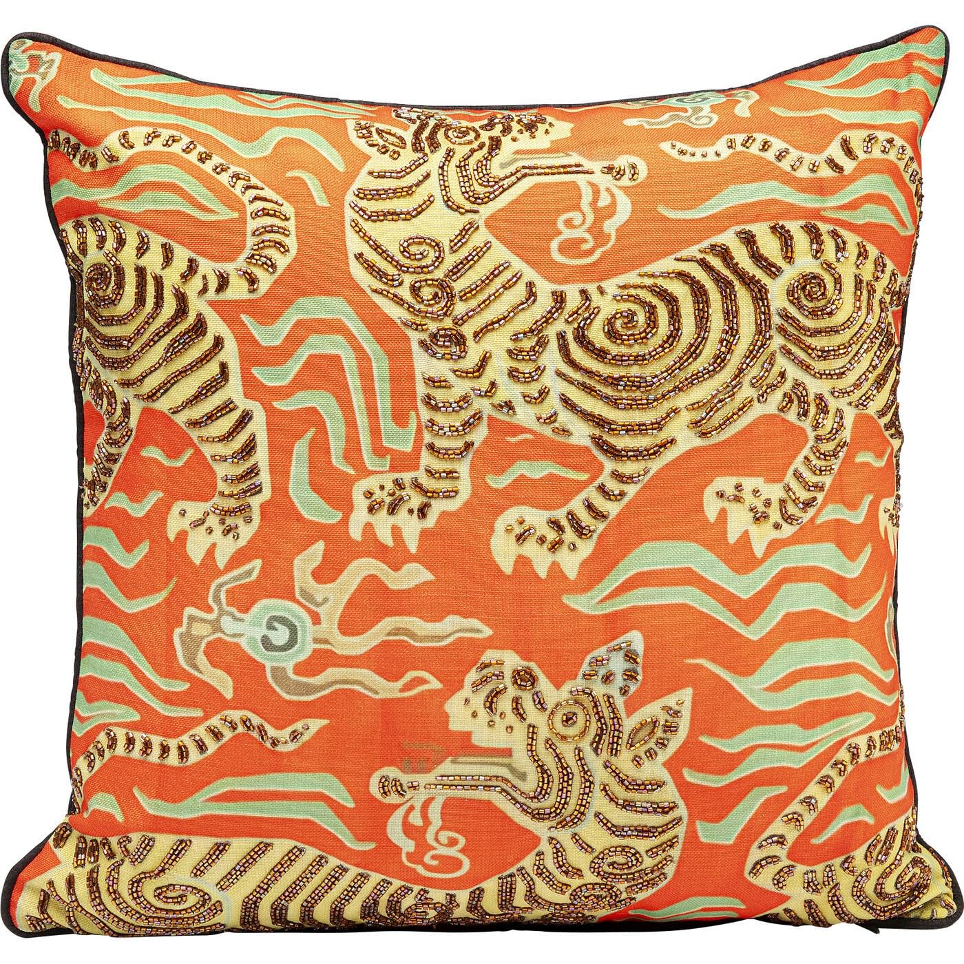 Kare Design Kissen Tiger Love, Rot, Mehrfarbig, 45x45 cm, Motiv Tiger, Abnehmbarer Bezug mit Reißverschluss, Dekokissen inklusive Füllung, Zierkissen, Sofakissen