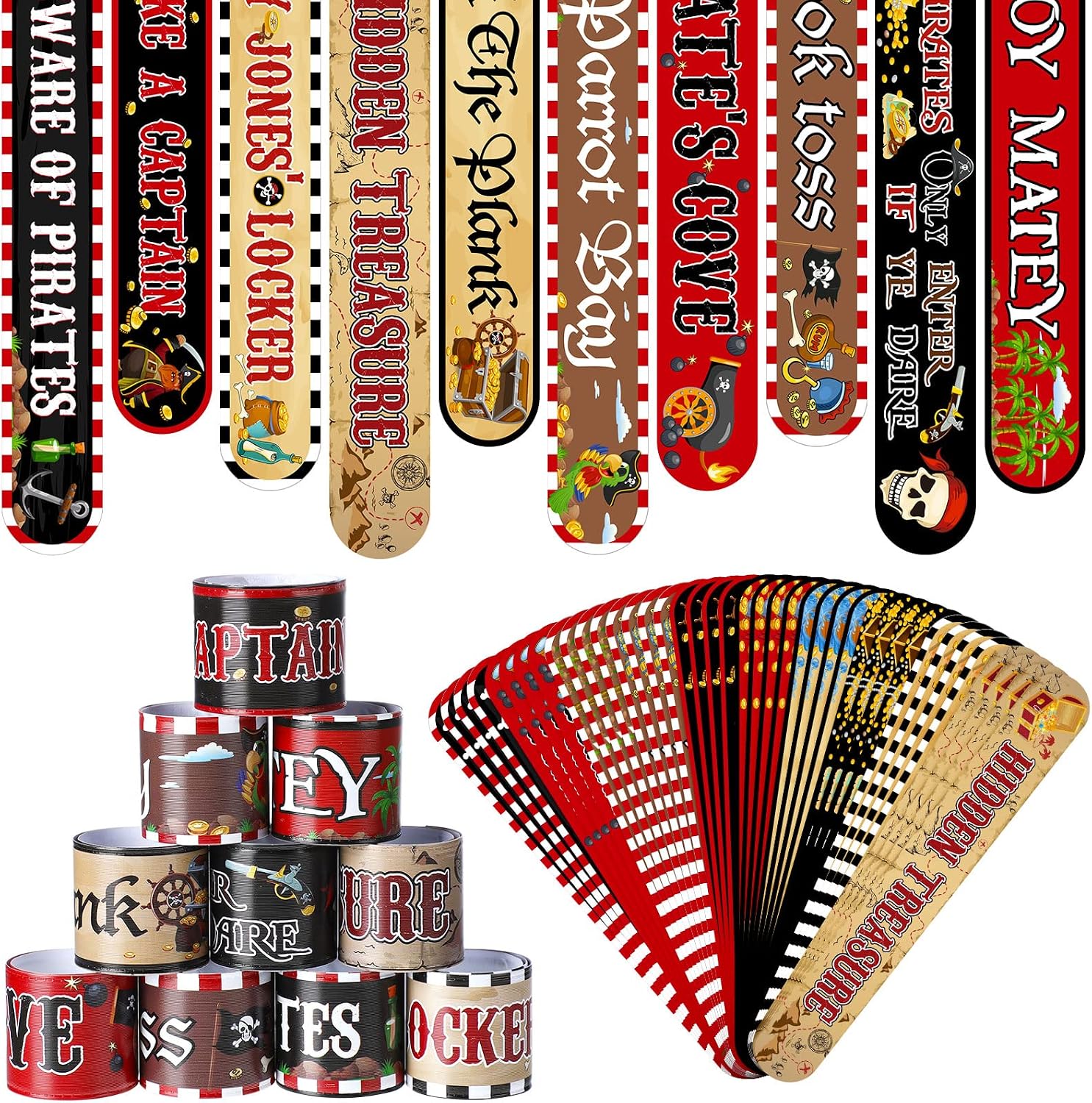 40 Pieces Slap Bracelets for Kids Pirate Slap Bracelets for Party Favors Supplies Snap Wristband School Prizes Birthday Exchanging Gifts Goodies Gadget Bulk